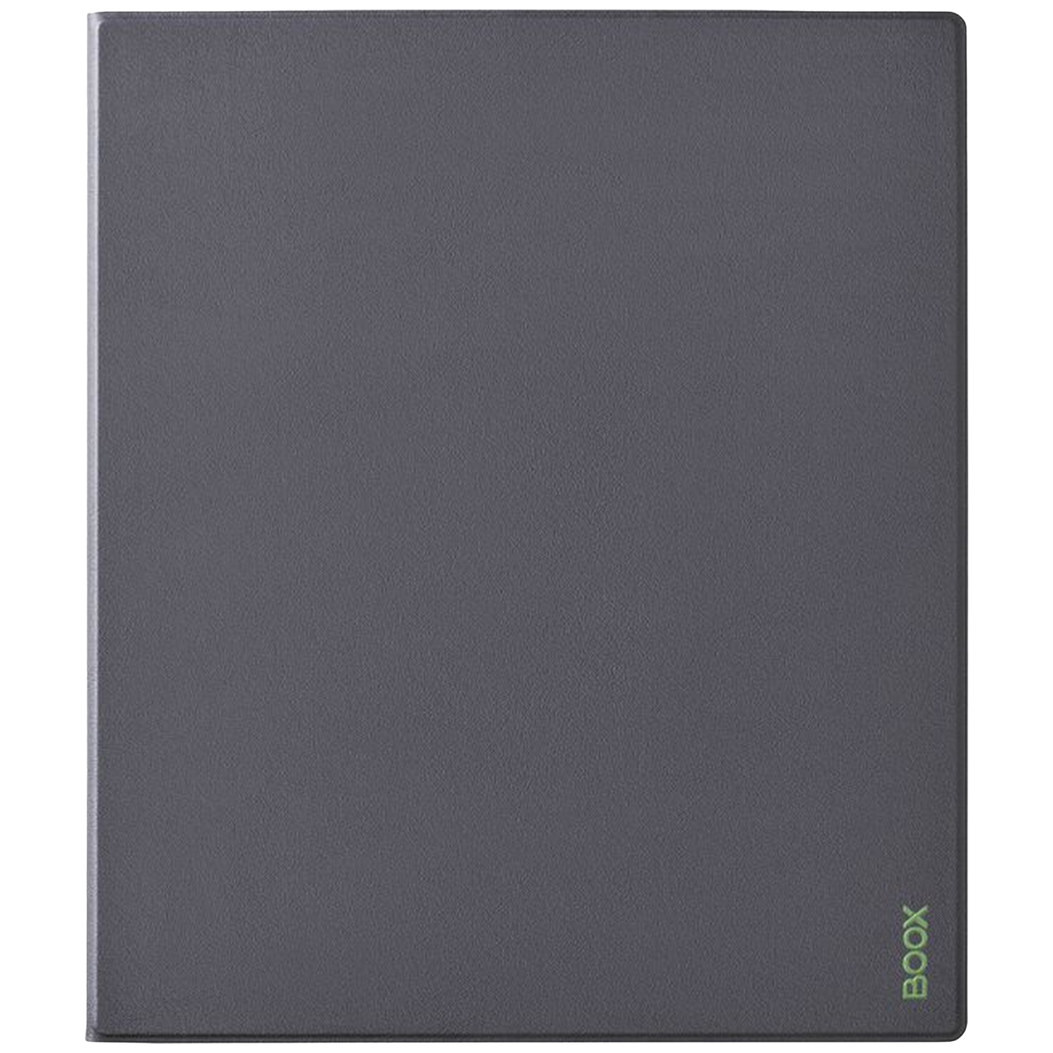 Étui gris avec logo BOOX vert en bas à droite.