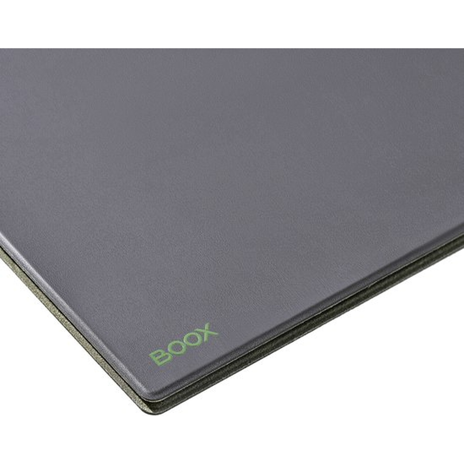 Étui gris avec inscription verte 