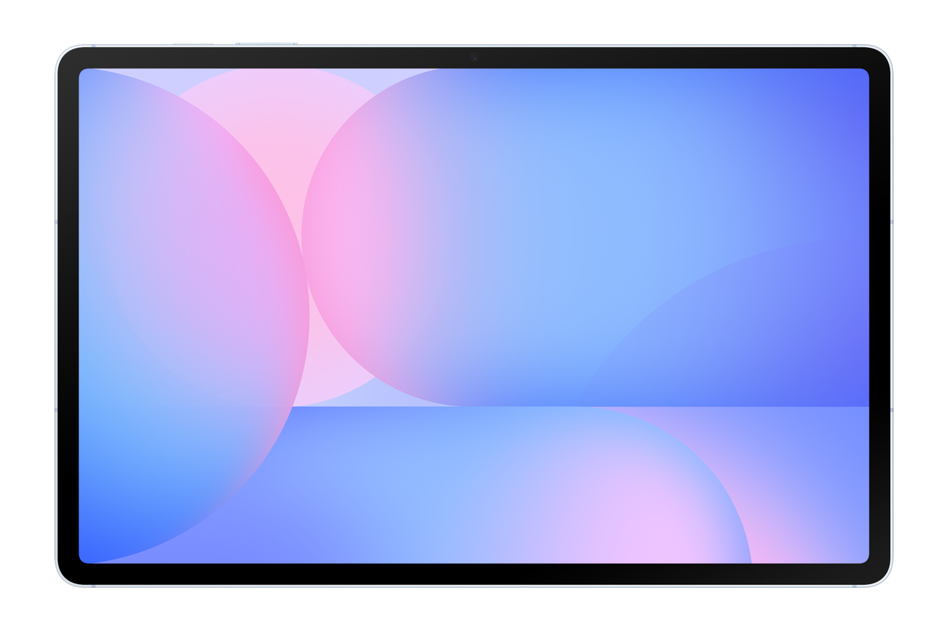 Tablet z niebiesko-różowym tłem gradientowym.