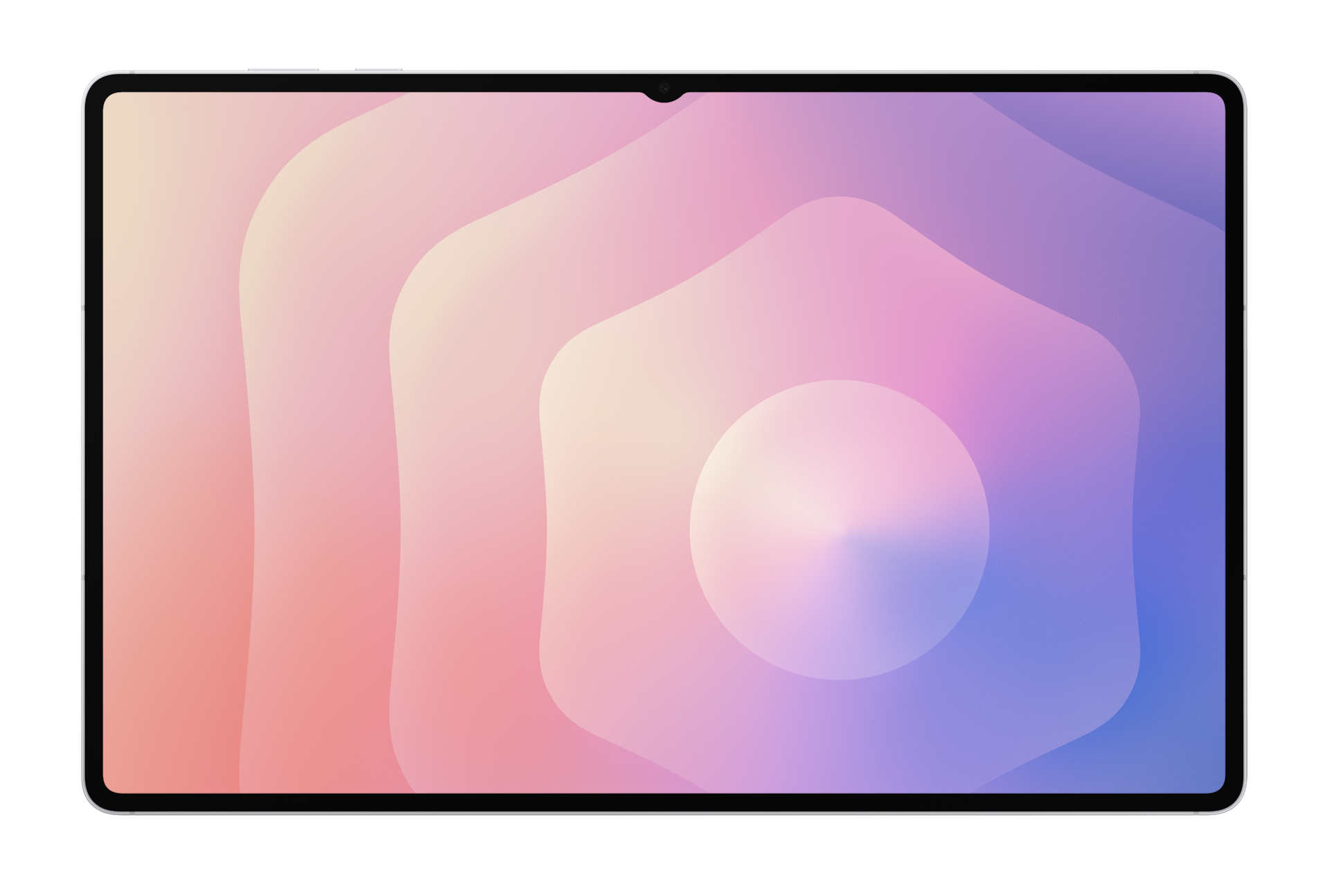 Tablet z abstrakcyjnym, pastelowym tłem z gradientem.