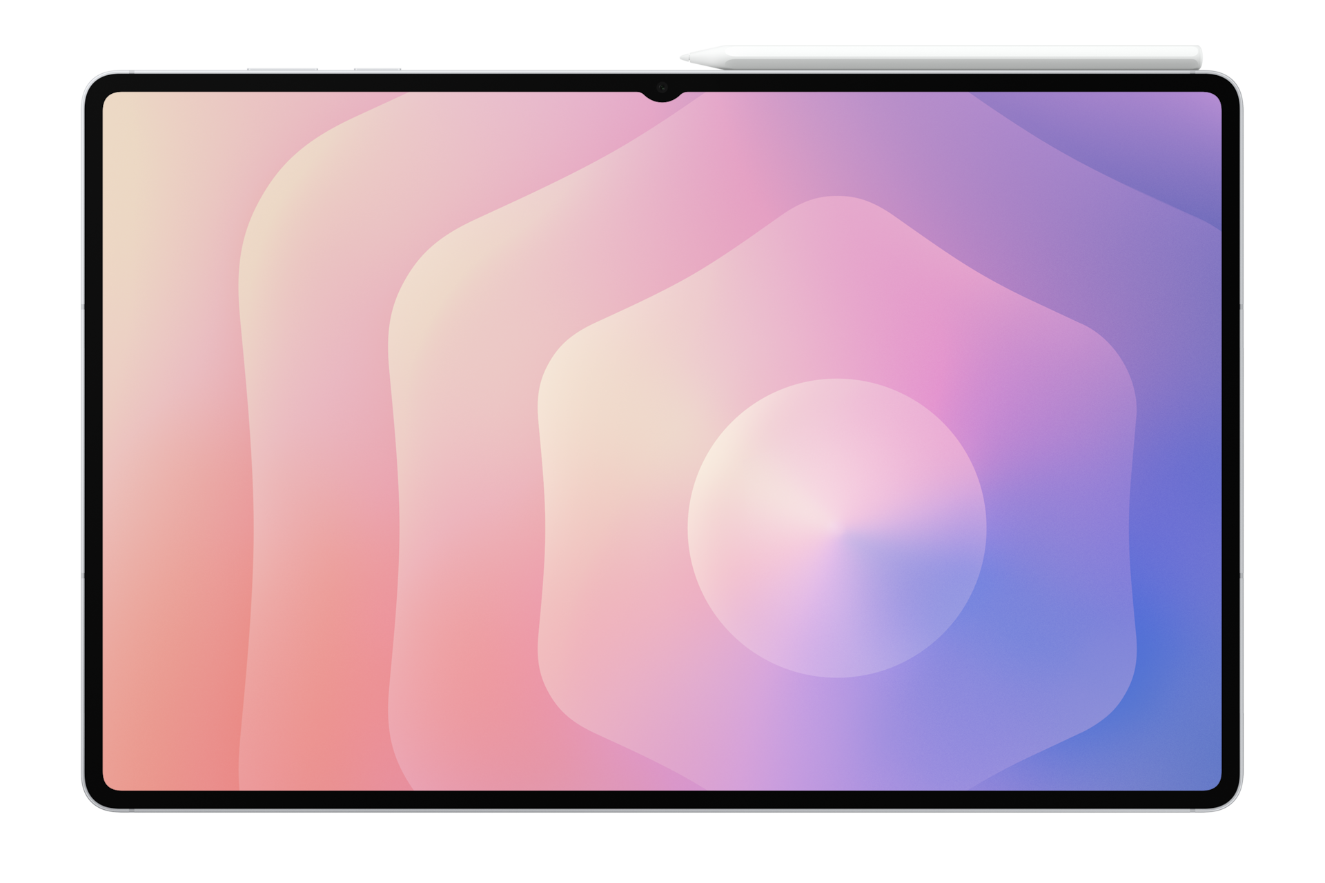 Biały rysik leży na tablecie z abstrakcyjnym, gradientowym tłem.