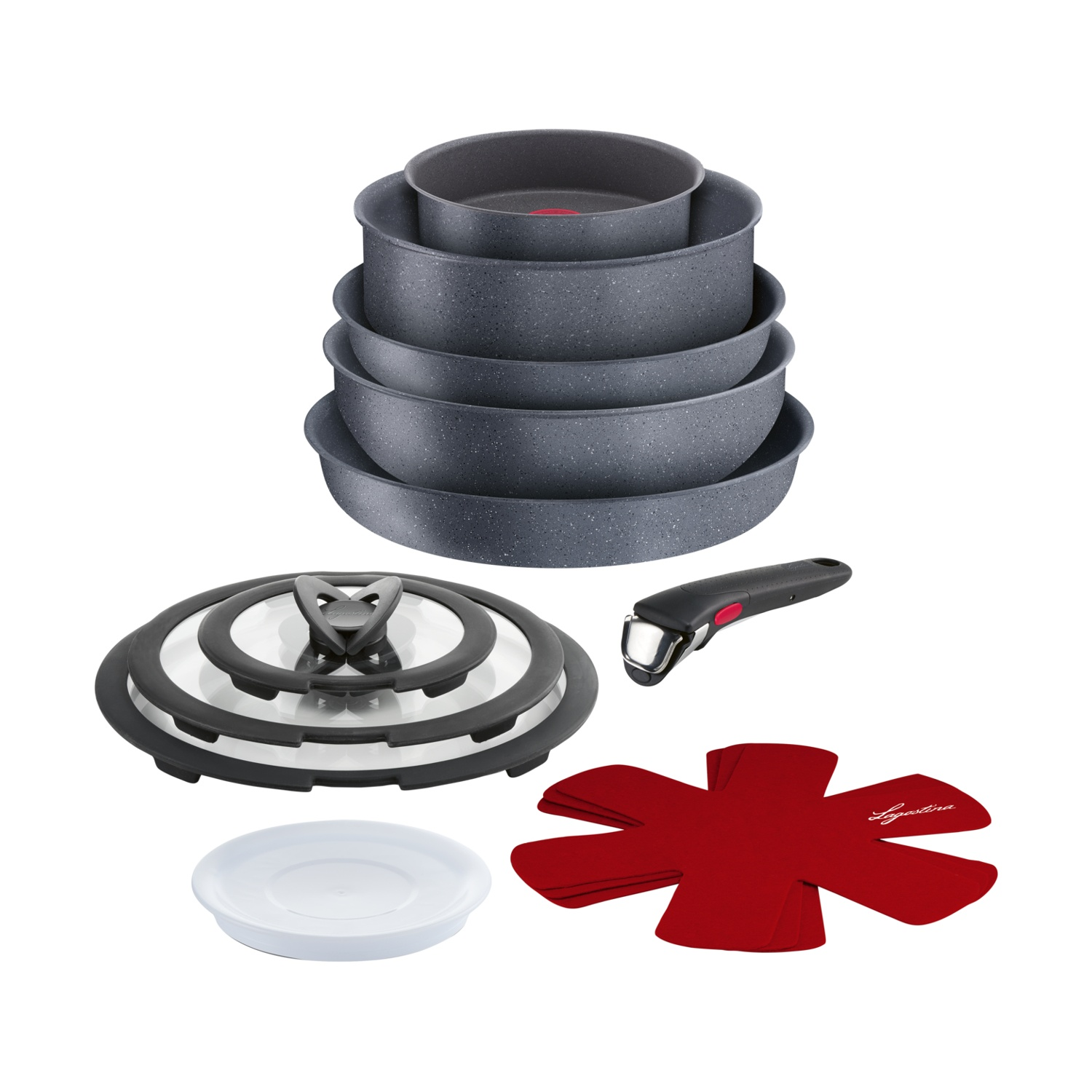 Set pentole e padelle Lagostina Ingenio Mineralis, 13 pezzi, Compatibile con Induzione Gas, Alluminio, Rivestimento Minerarils antiaderente, Grigio