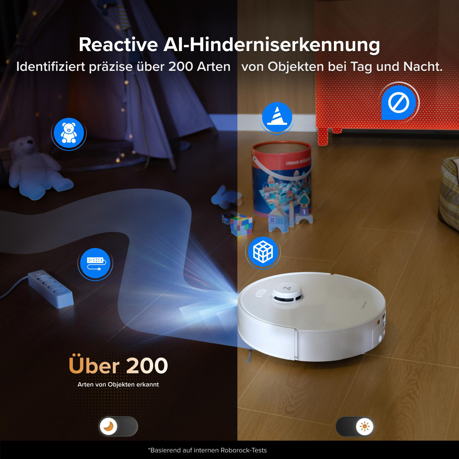 Ein Saugroboter erkennt Objekte im Kinderzimmer und im Wohnbereich.
