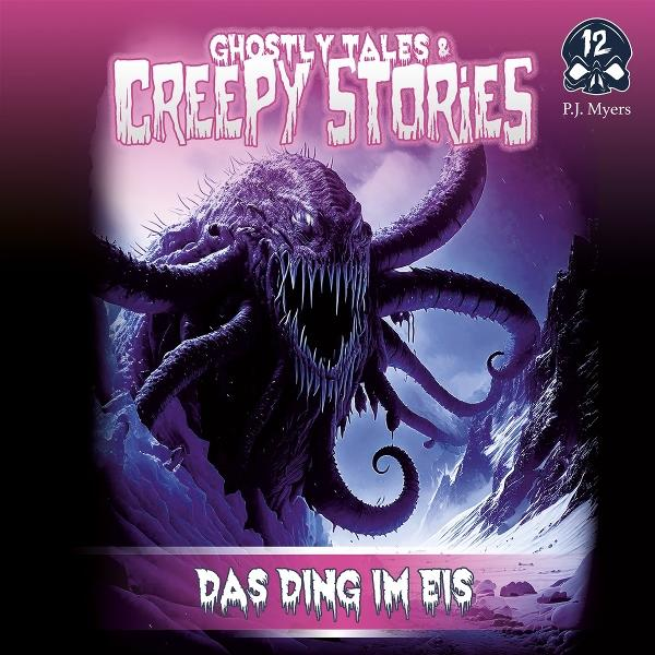 Ein lila Monster mit vielen Tentakeln erhebt sich aus dem Eis.