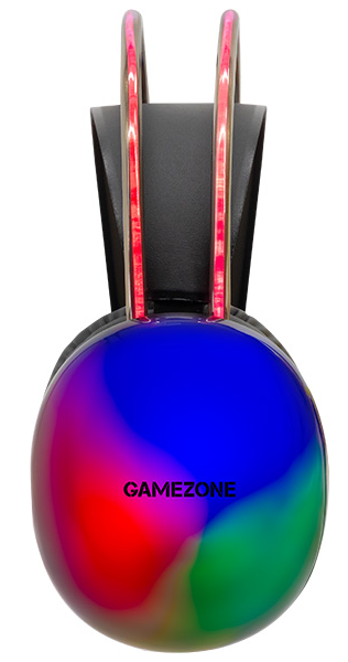 Słuchawki z podświetleniem: niebieski, czerwony i zielony, z napisem GAMEZONE.