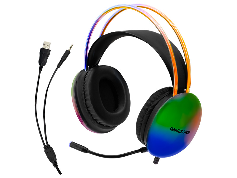 Kolorowe słuchawki gamingowe z mikrofonem, USB i jack.