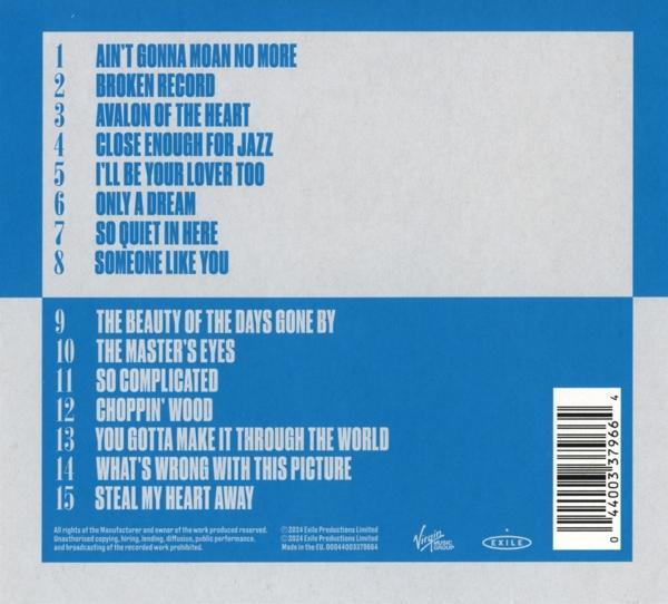 CD hátlap számlistával és vonalkóddal, kék és fehér.