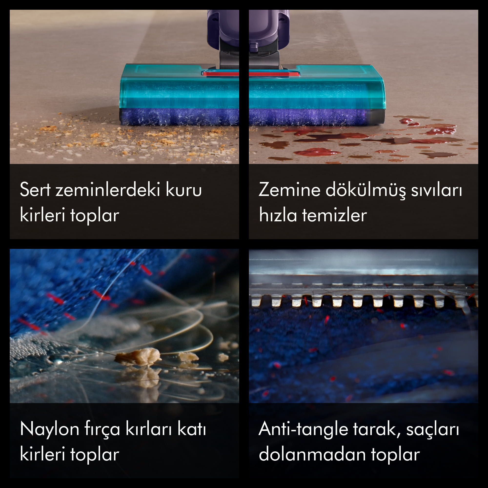 Vakuum başlığı, zeminlerdeki kuru kirleri ve sıvıları temizler.