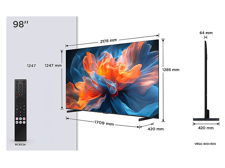 TCL 98P8K 4K UHD QLED TV (Flat, 98 Zoll / 249 cm, 4K, SMART TV)