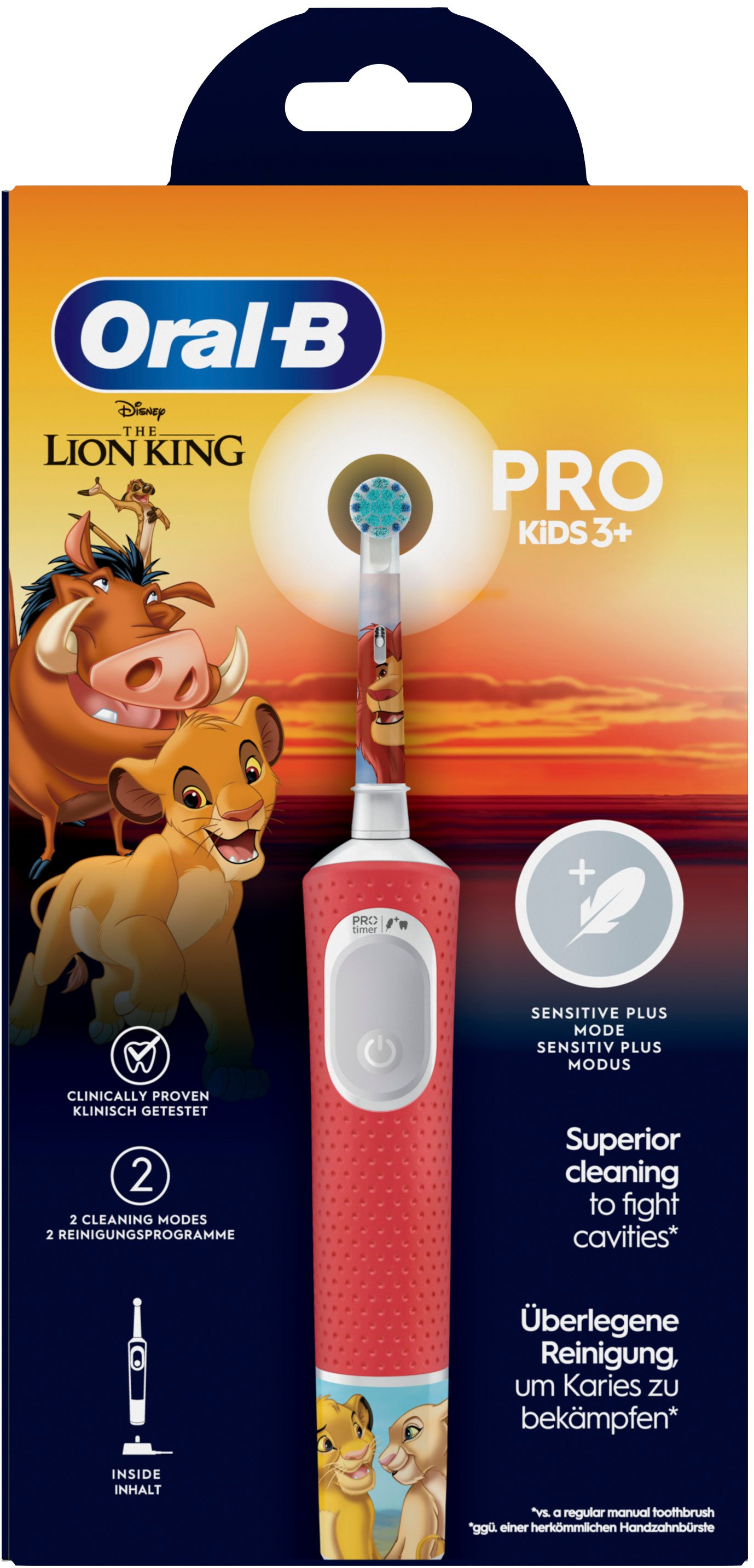 Spazzolino elettrico Oral-B Pro Kids 3+ con personaggi Disney Il Re Leone.