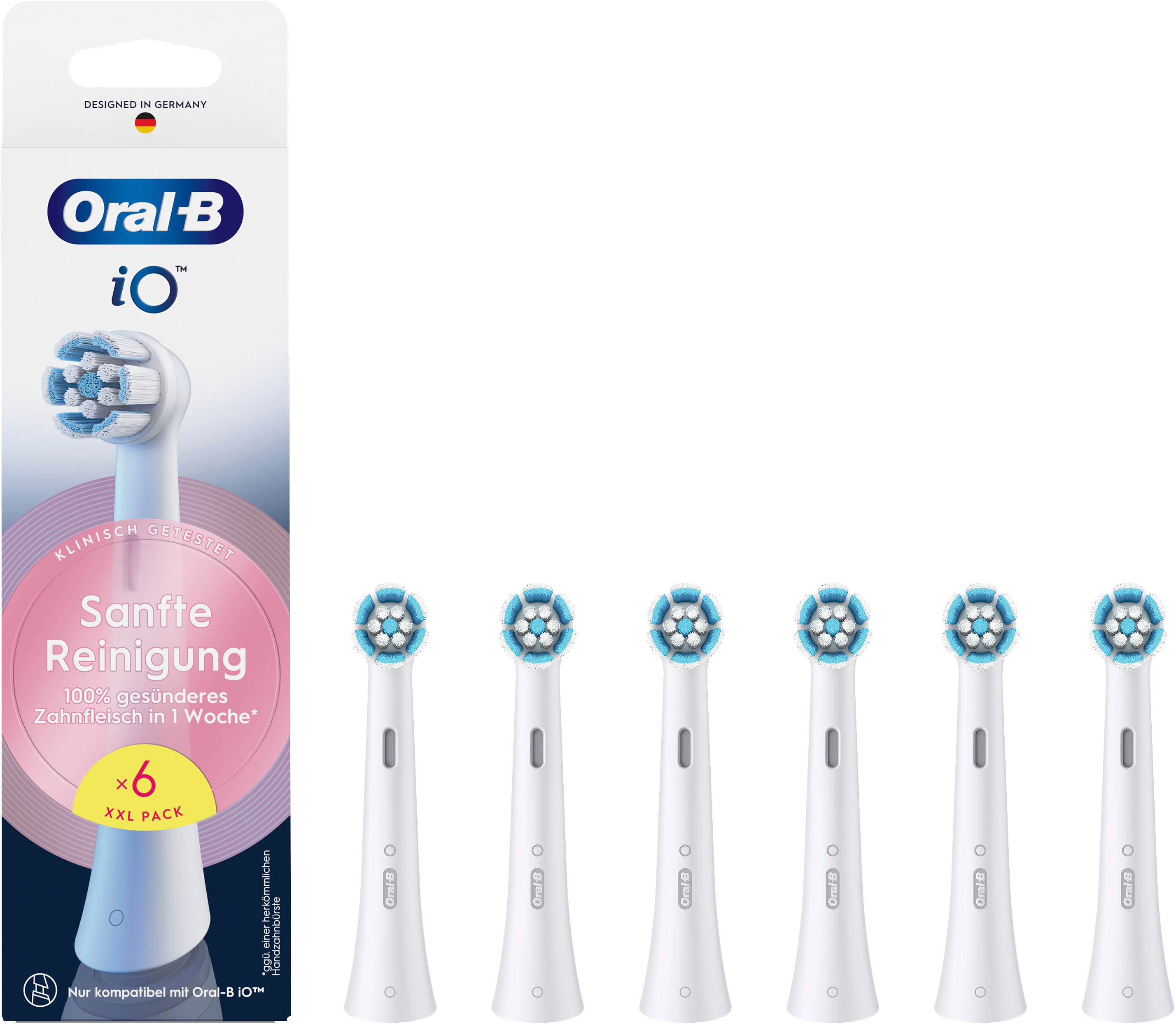 Testine Oral-B iO, confezione da 6. Pulizia delicata per gengive più sane.