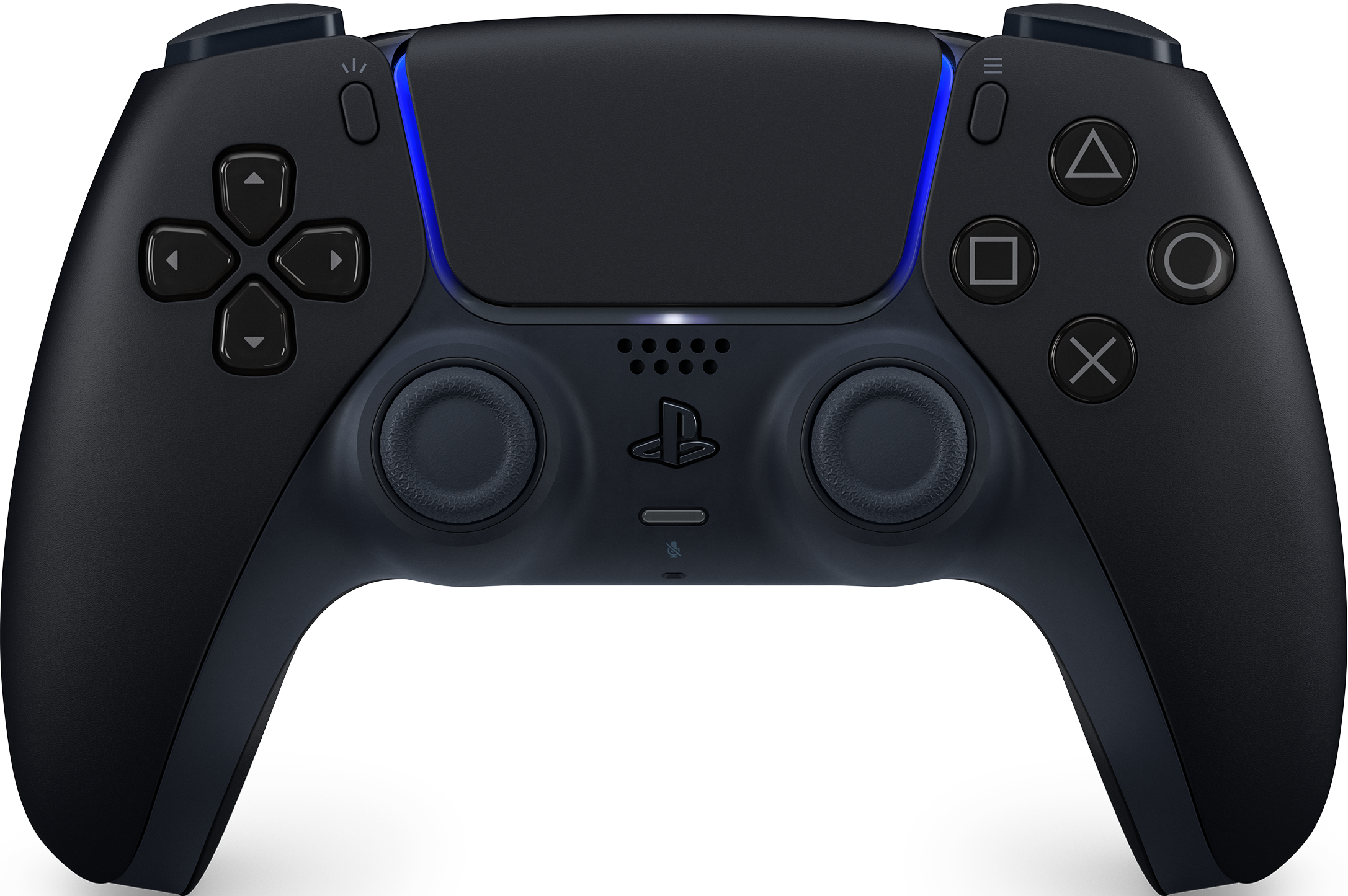 Schwarzer Gaming-Controller mit blauen Akzenten und Tasten.