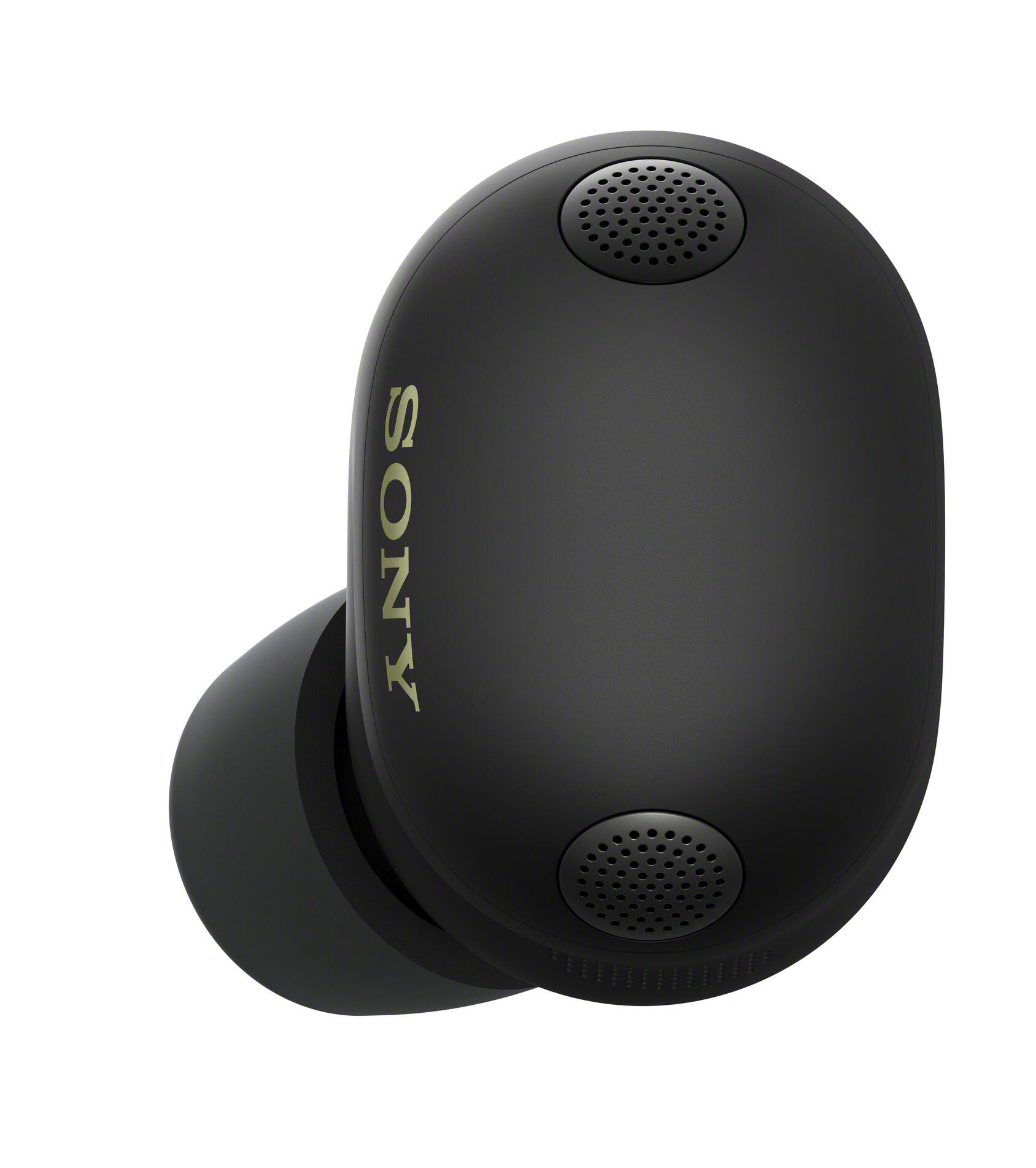 Czarny douszny Sony ze złotym logo i perforacjami głośnika.