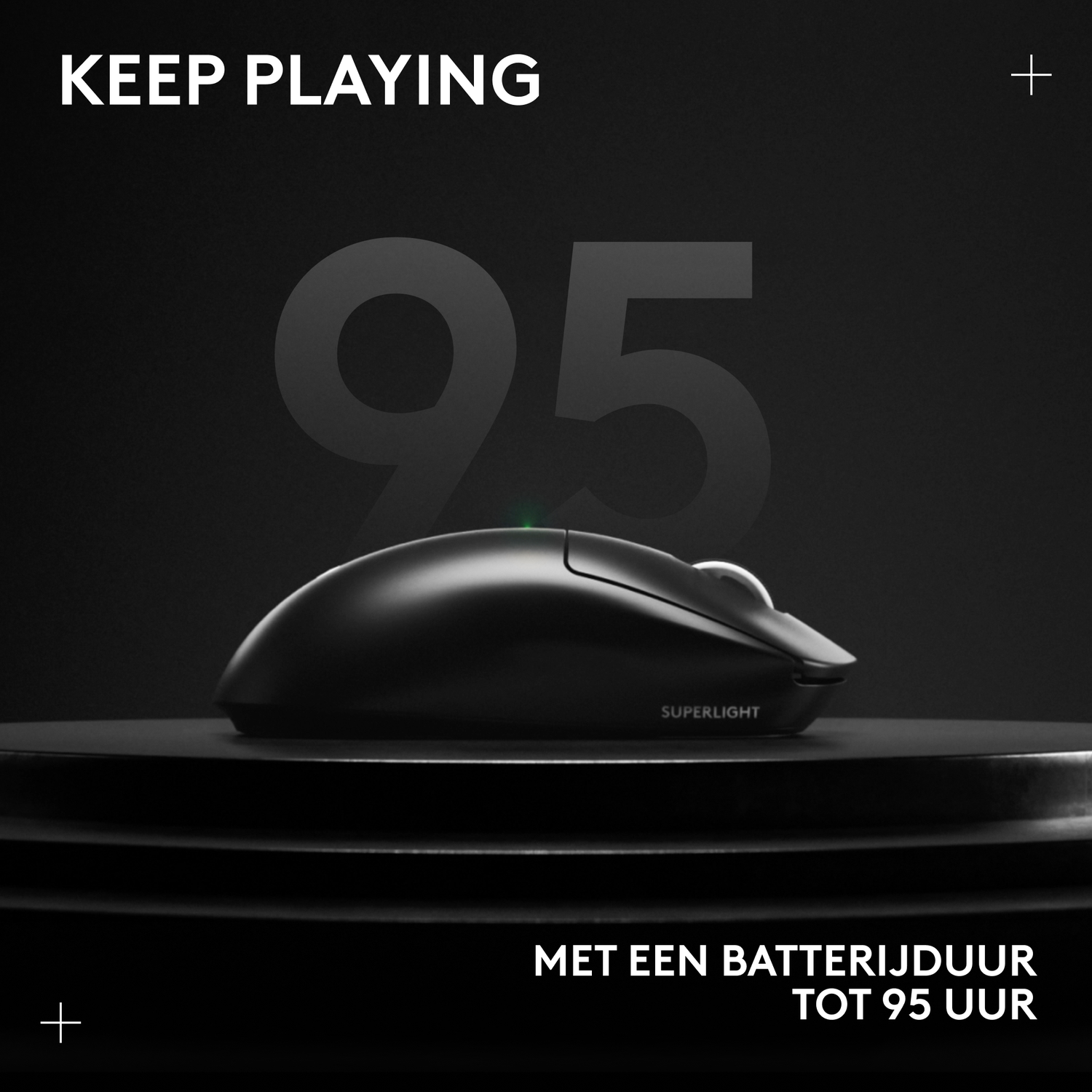 Black mouse with "Superlight" text, 95 hour battery life.