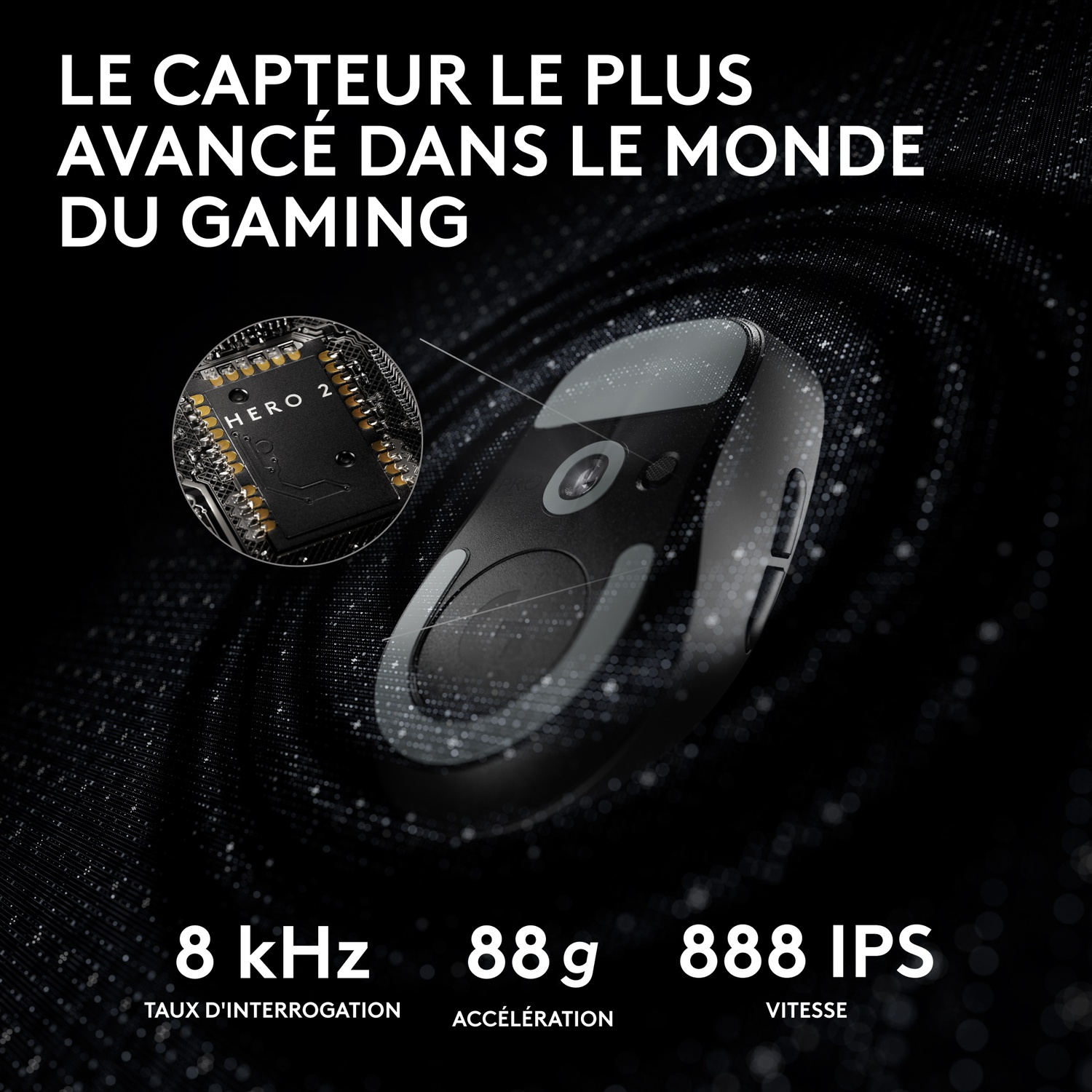 Souris gaming avec capteur "HERO 2", 8 kHz, 88g, 888 IPS.