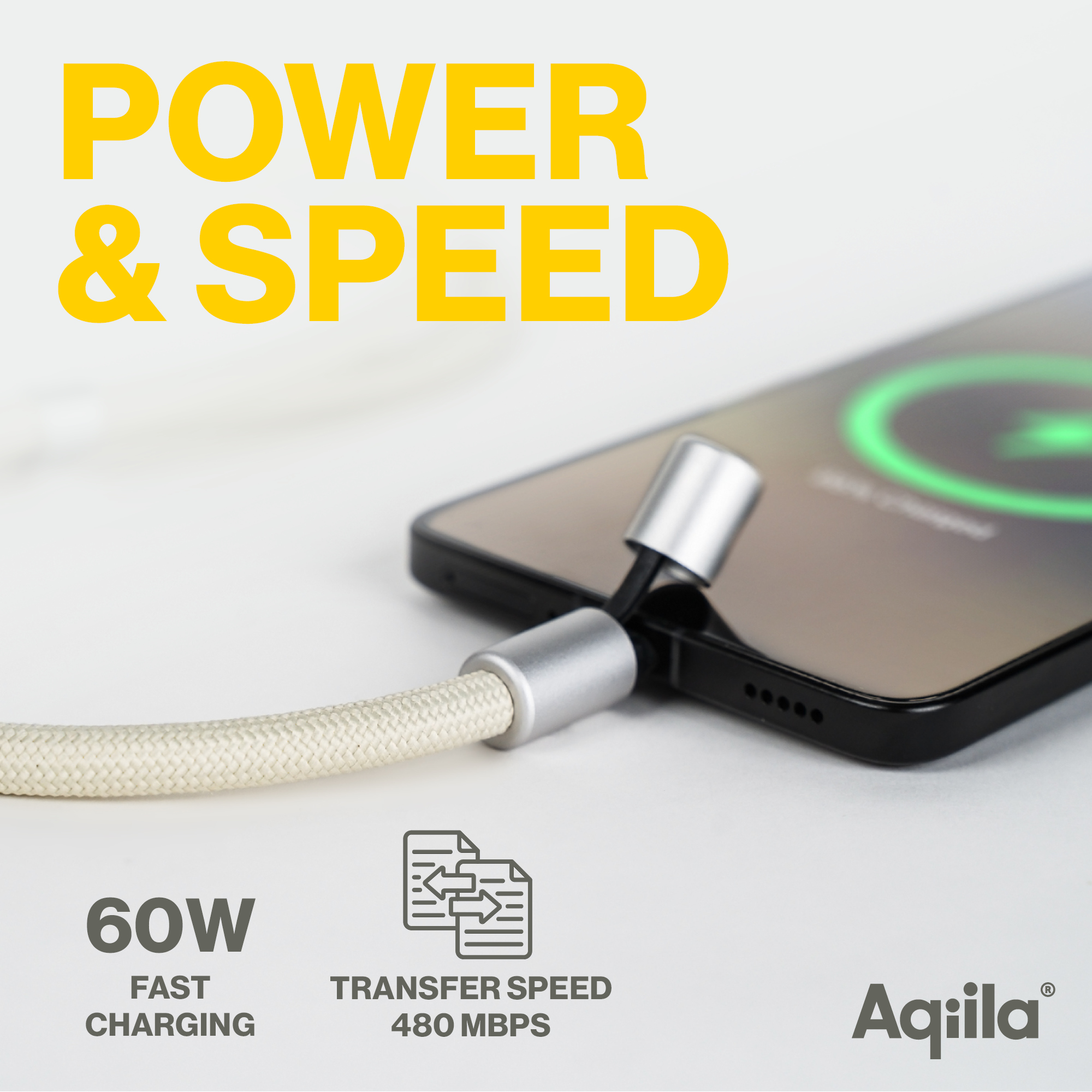 Smartphone wird mit 60W schnell geladen. Übertragungsrate 480 MB/s.