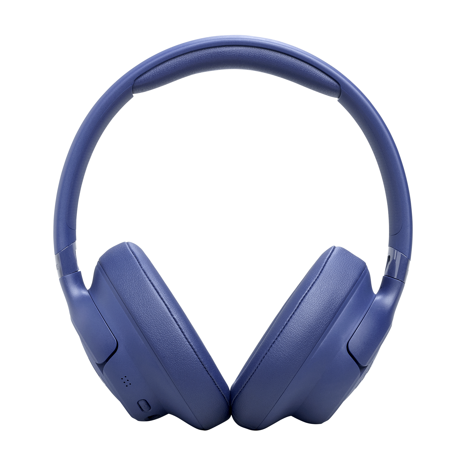 Auriculares azules con diadema y almohadillas acolchadas, sobre fondo negro.