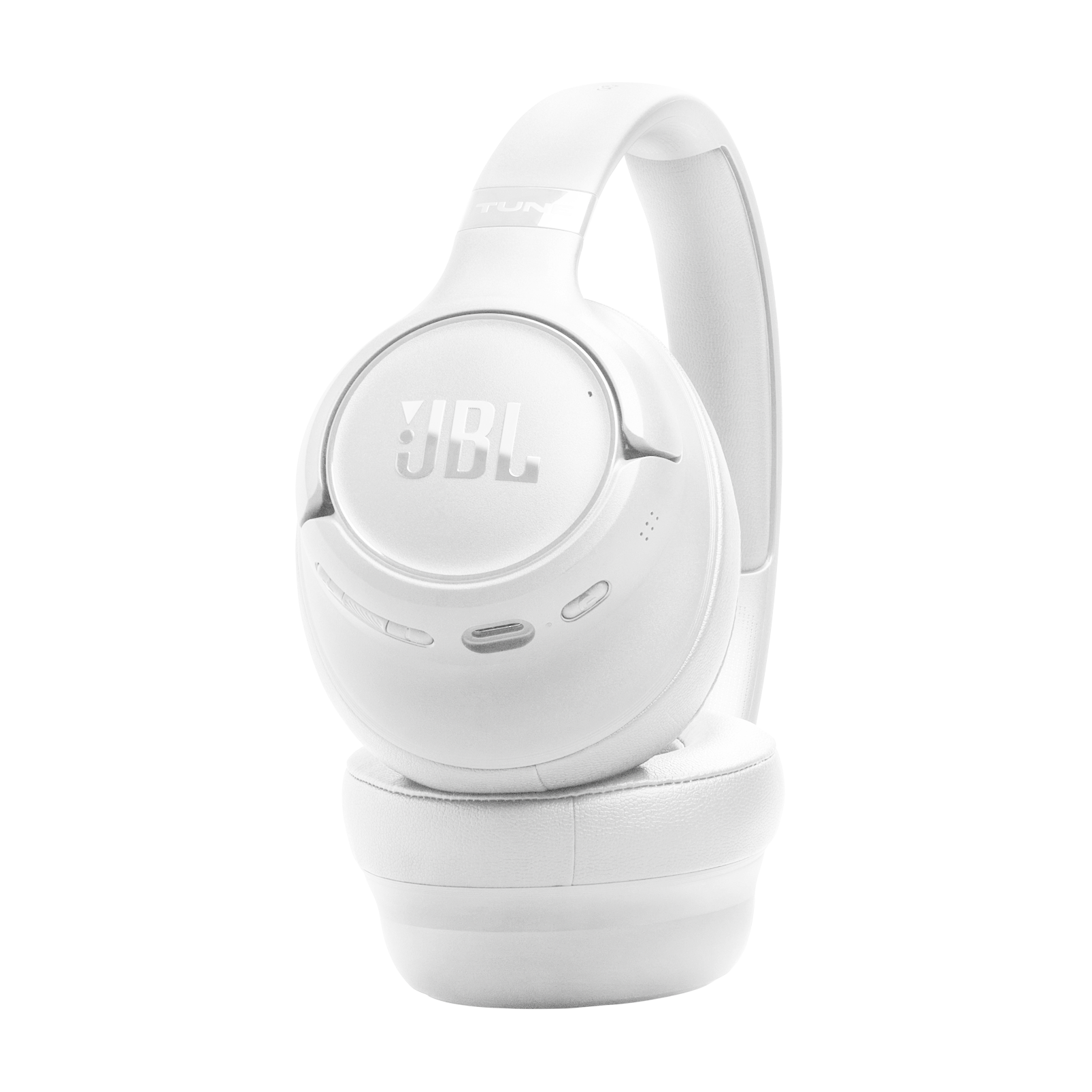 Auriculares JBL blancos con almohadillas y diadema acolchadas.