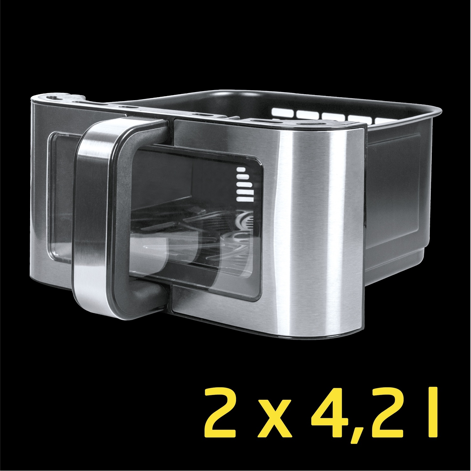 Cestello friggitrice acciaio inox con finestra e manico, 2x 4,2L.