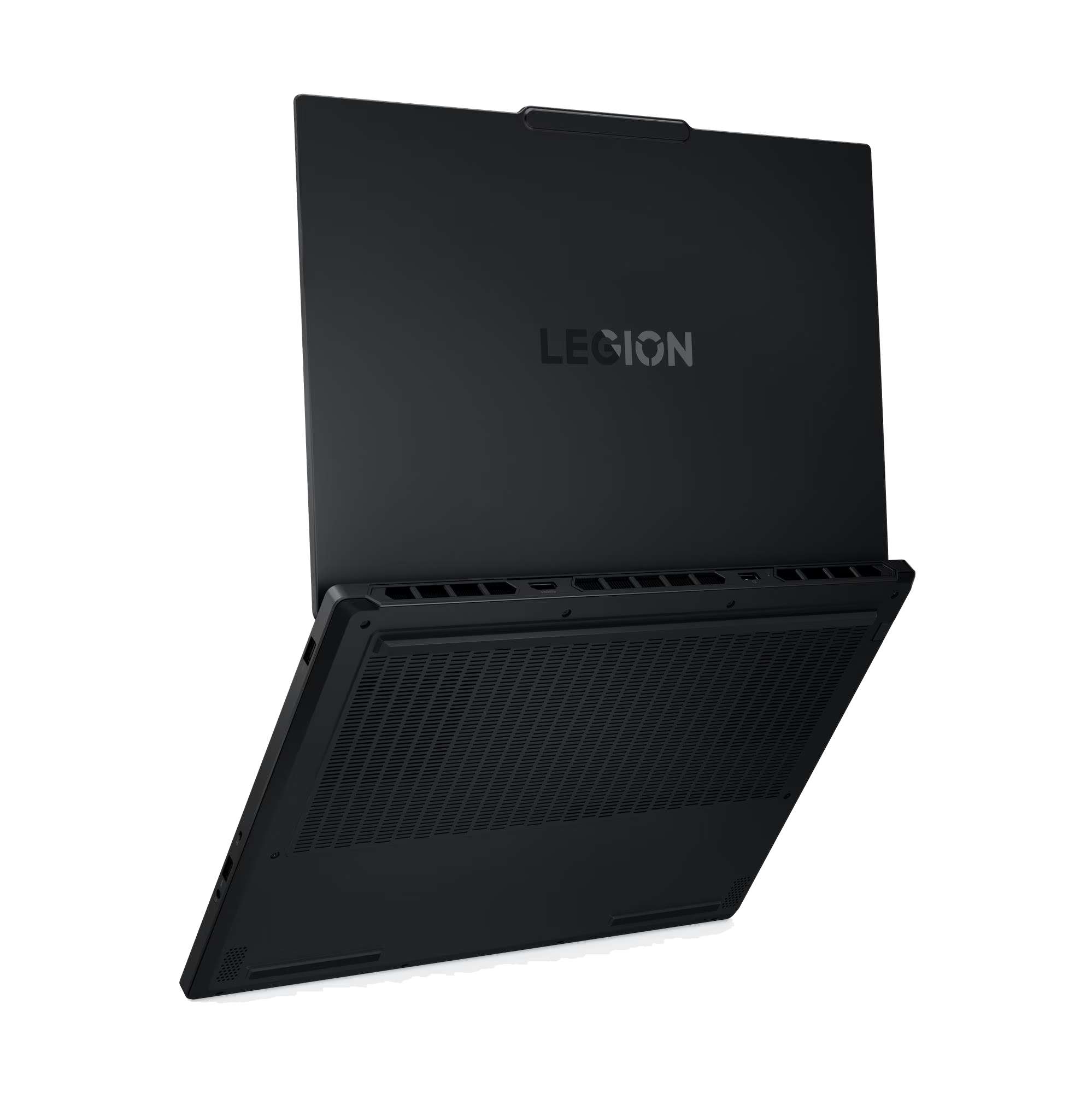 Un portátil negro con el logo "LEGION" en la tapa.