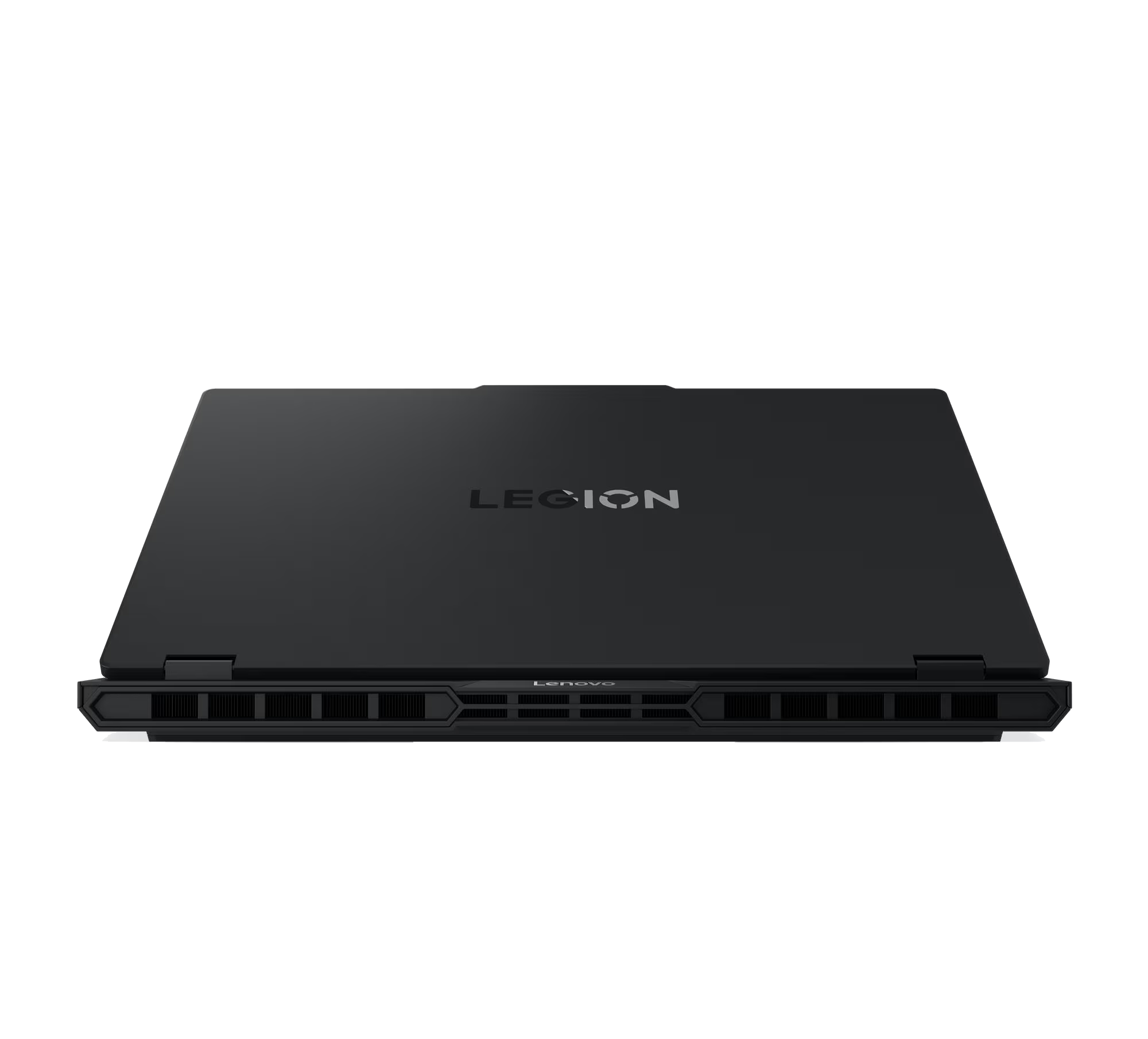 Portátil negro con logo Legion y texto Lenovo, con ranuras de ventilación.