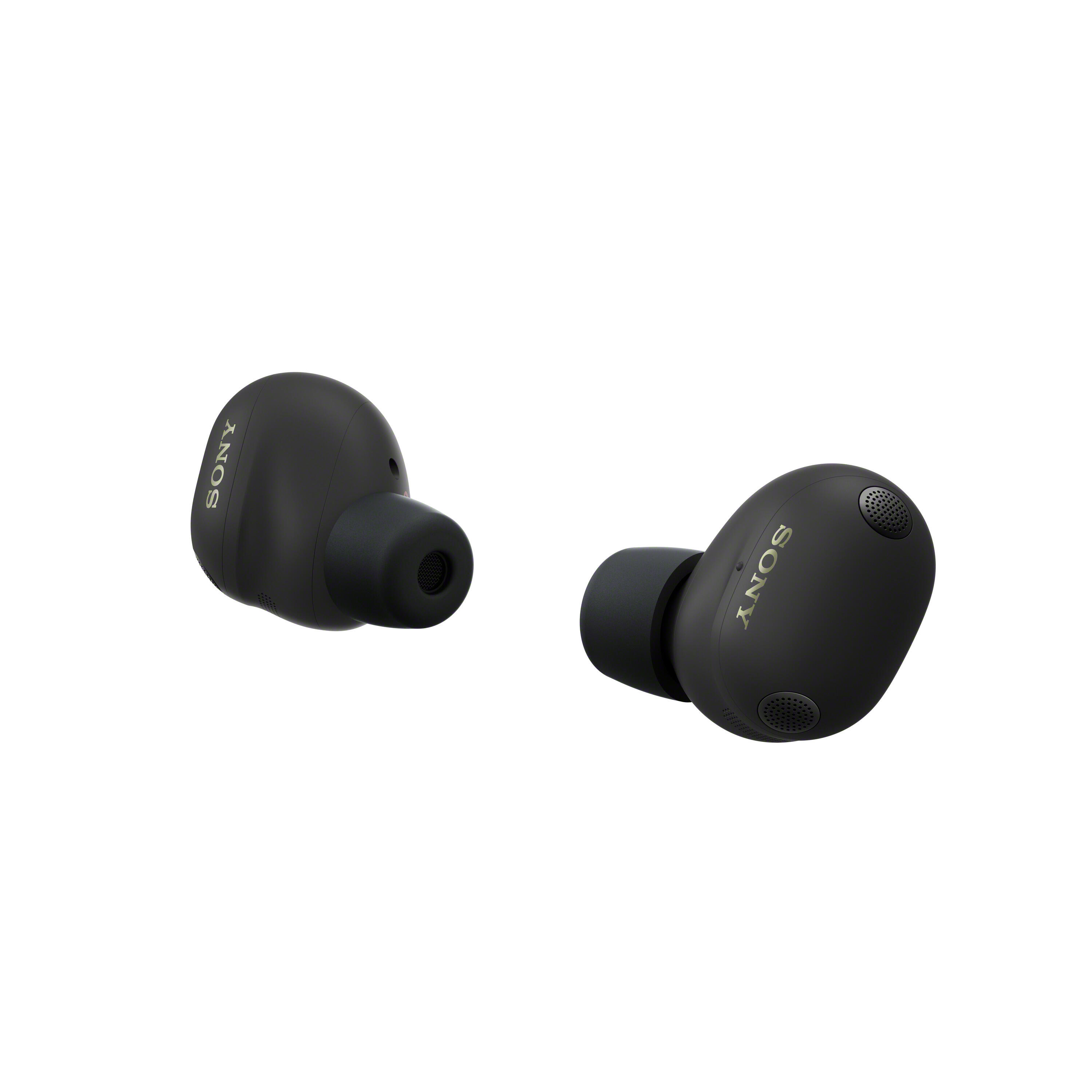 Dos auriculares Sony negros sobre fondo blanco.