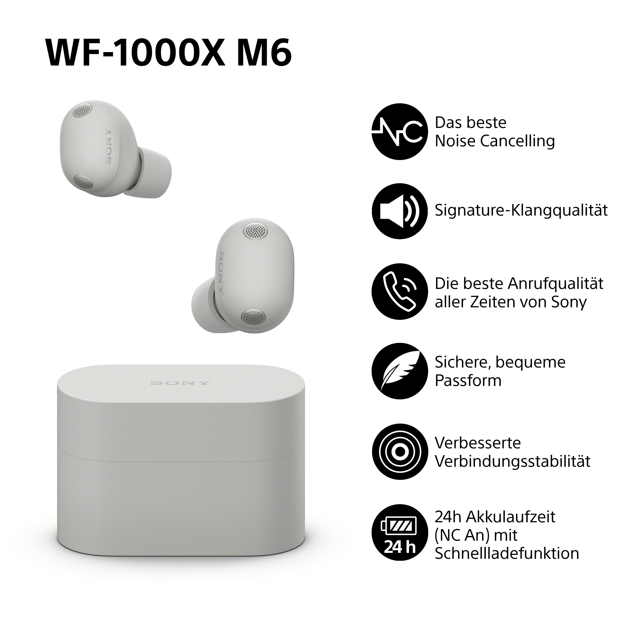 Sony WF-1000X M6 Kopfhörer mit Ladecase, Noise Cancelling, Klang, Anrufe, Komfort.