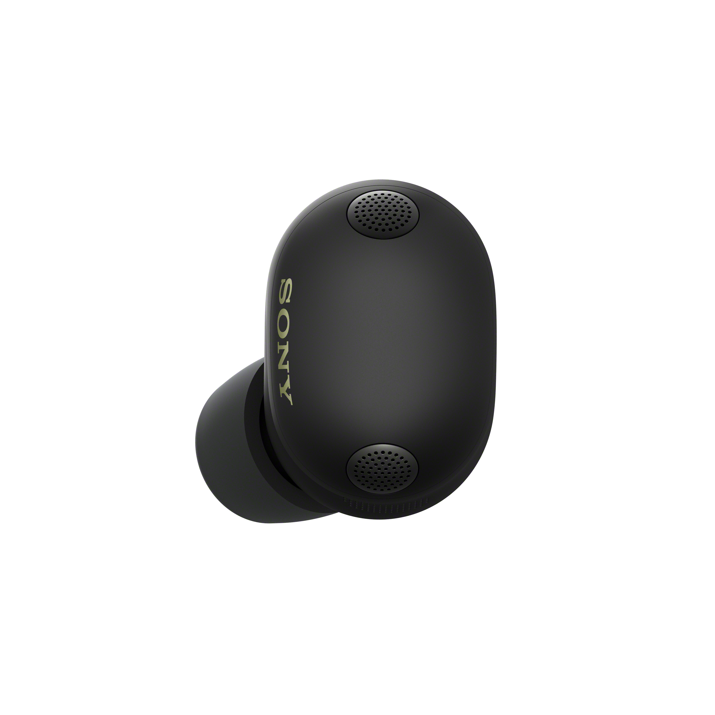 Écouteur noir Sony avec logo doré et petits trous pour le son.