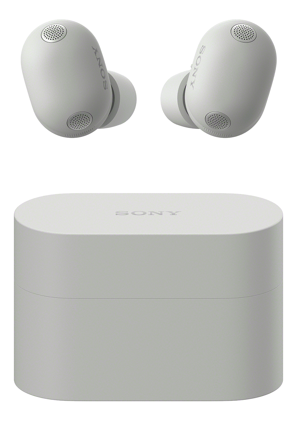 Écouteurs Sony blancs avec étui de chargement.