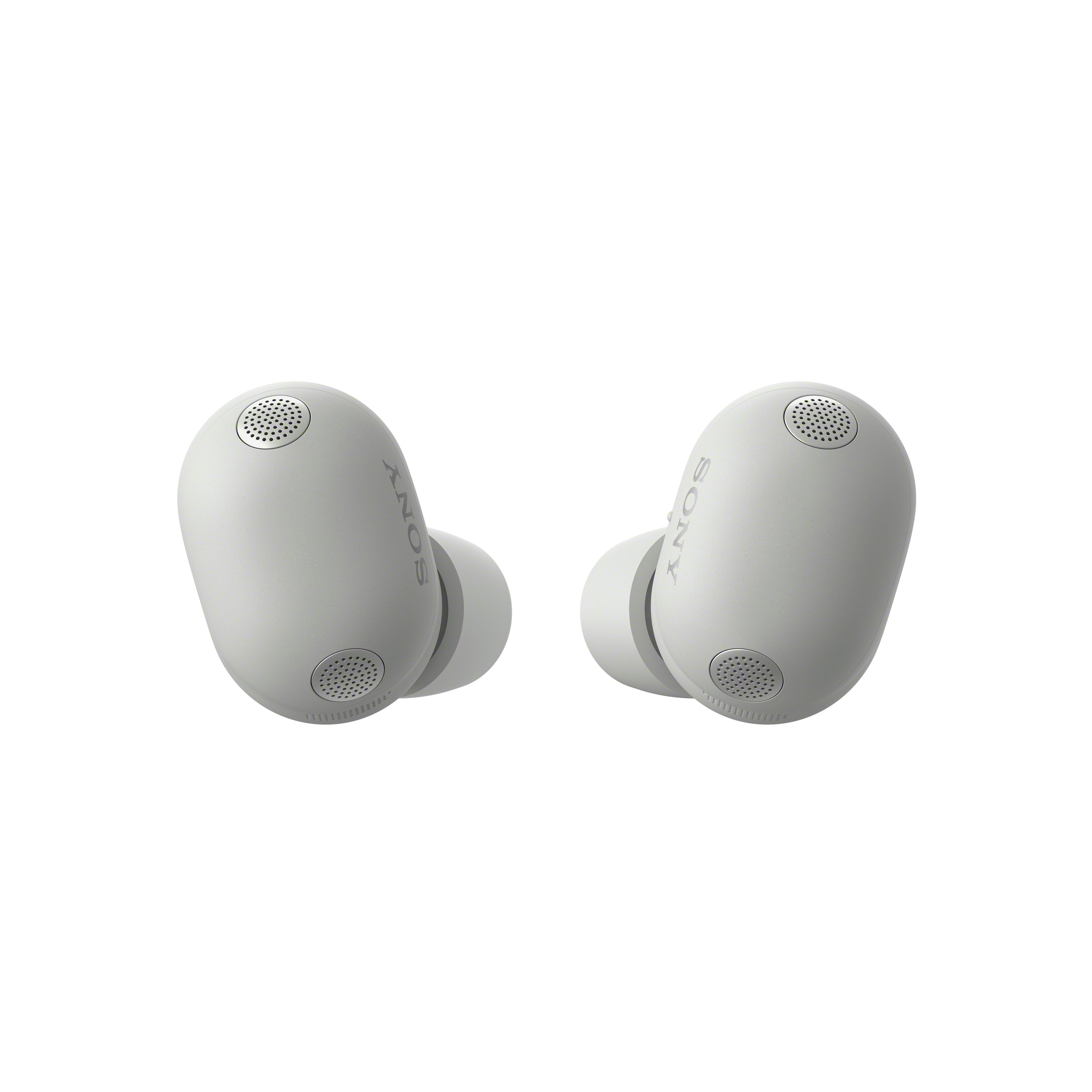Deux écouteurs Sony blancs avec grilles de haut-parleur et logo.