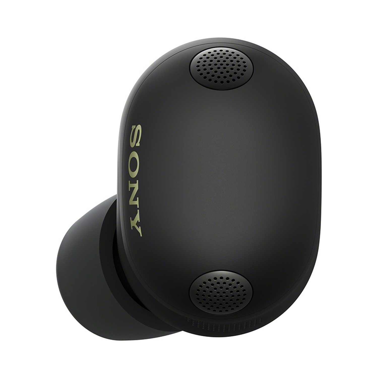 Auricolare nero Sony con punta in silicone e griglie altoparlante.