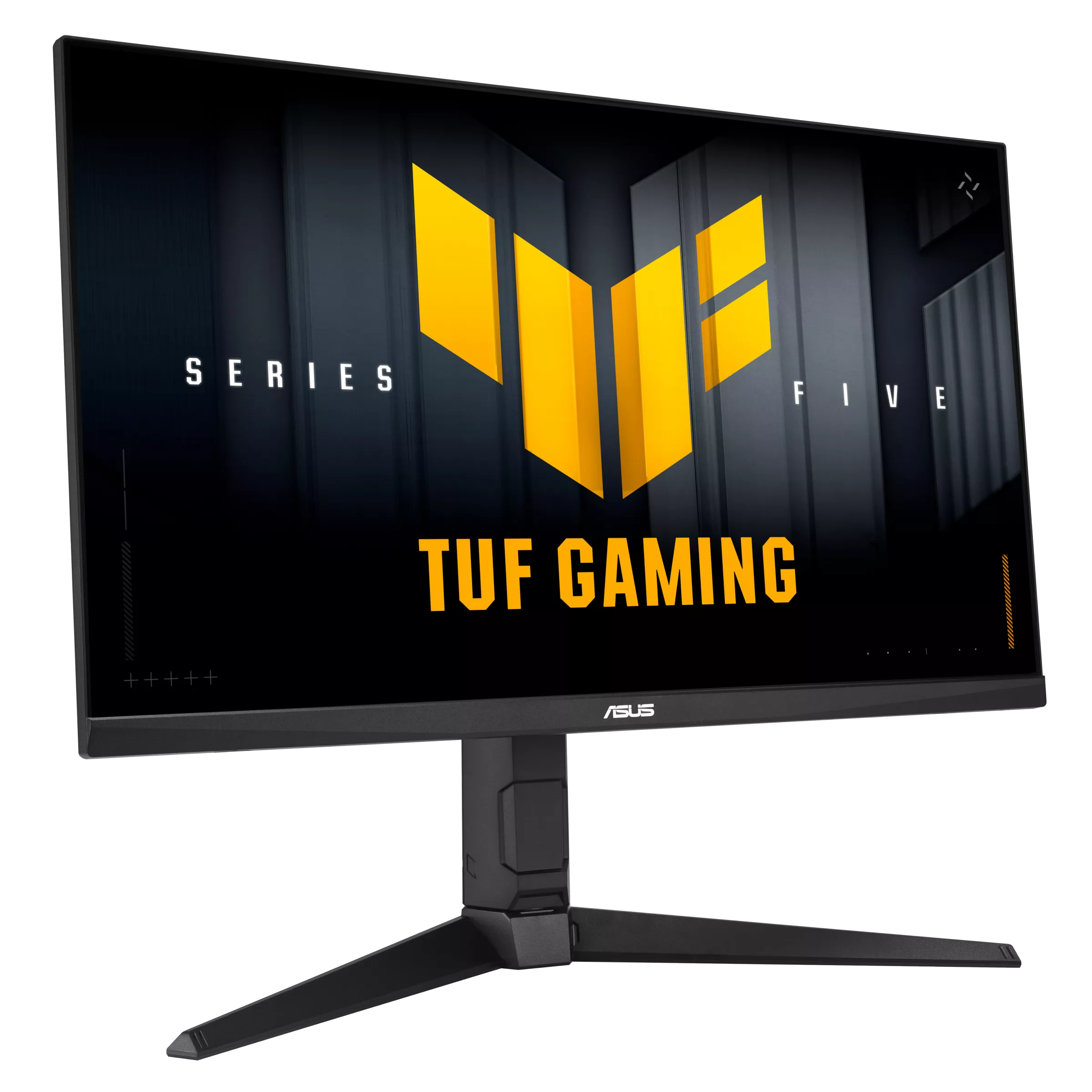 Egy ASUS TUF Gaming monitor sárga logóval fekete háttéren.