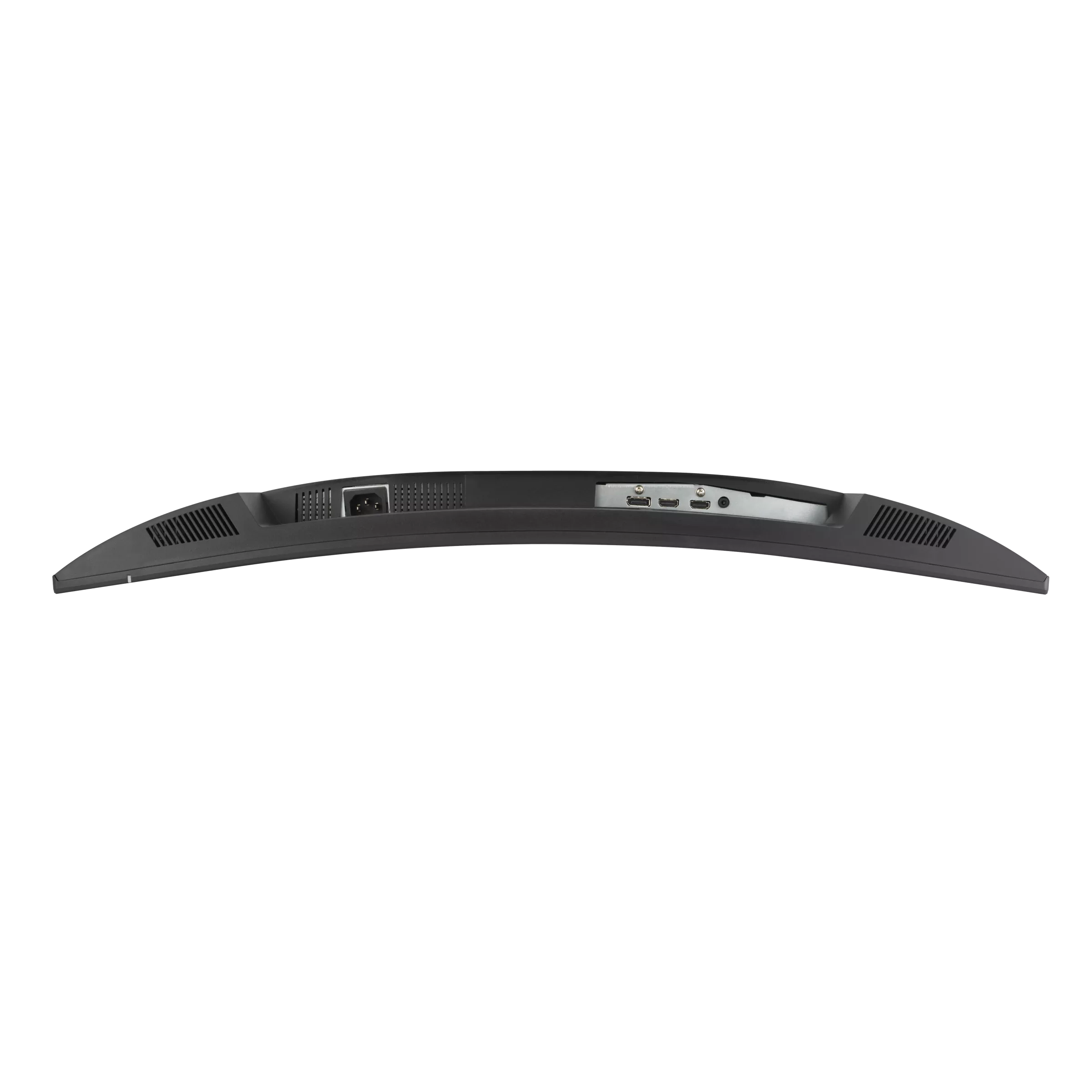Ívelt monitor hátulnézete, HDMI és tápcsatlakozókkal.