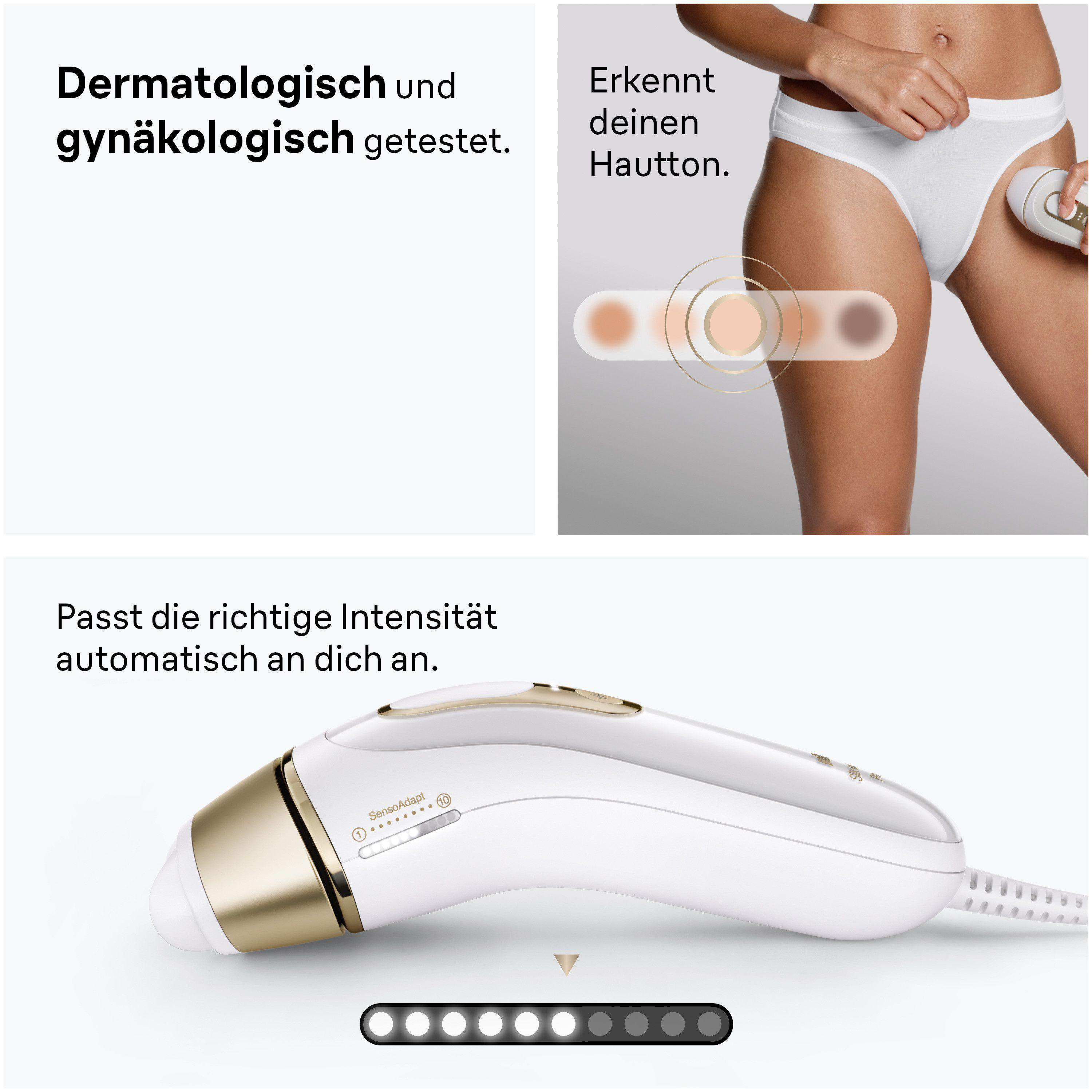Ein IPL-Haarentferner mit Hauttonerkennung und Intensitätsanzeige.