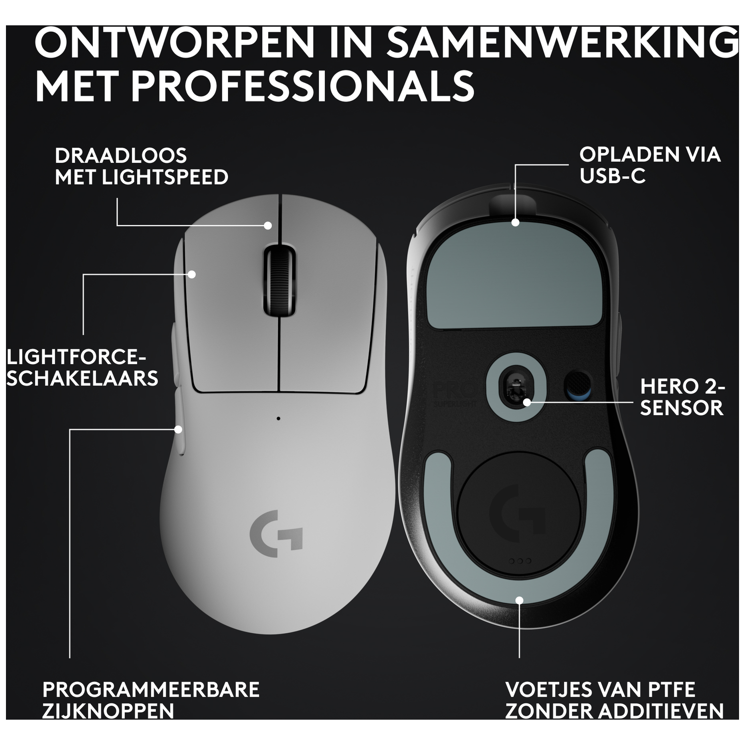 Een witte en een zwarte computermuis set, met gedetailleerde kenmerken.
