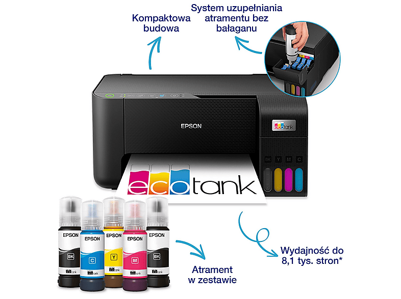 Epson Urządzenie wielofunkcyjne EcoTank L3270 ITS color A4/33ppm/USB/WiFi/3pl/3.9kg/cz.panel – zdjęcie 2