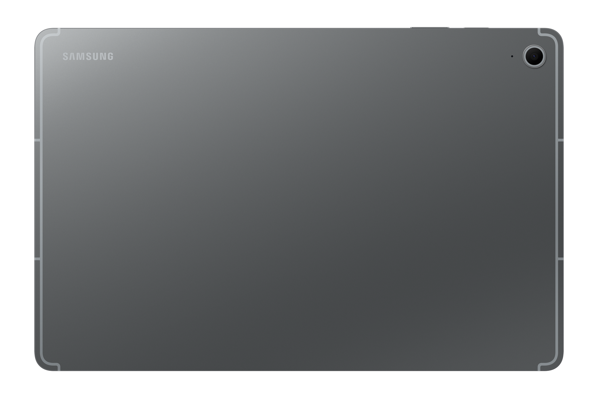 Tył szarego tabletu Samsung z obiektywem aparatu i lampą błyskową.