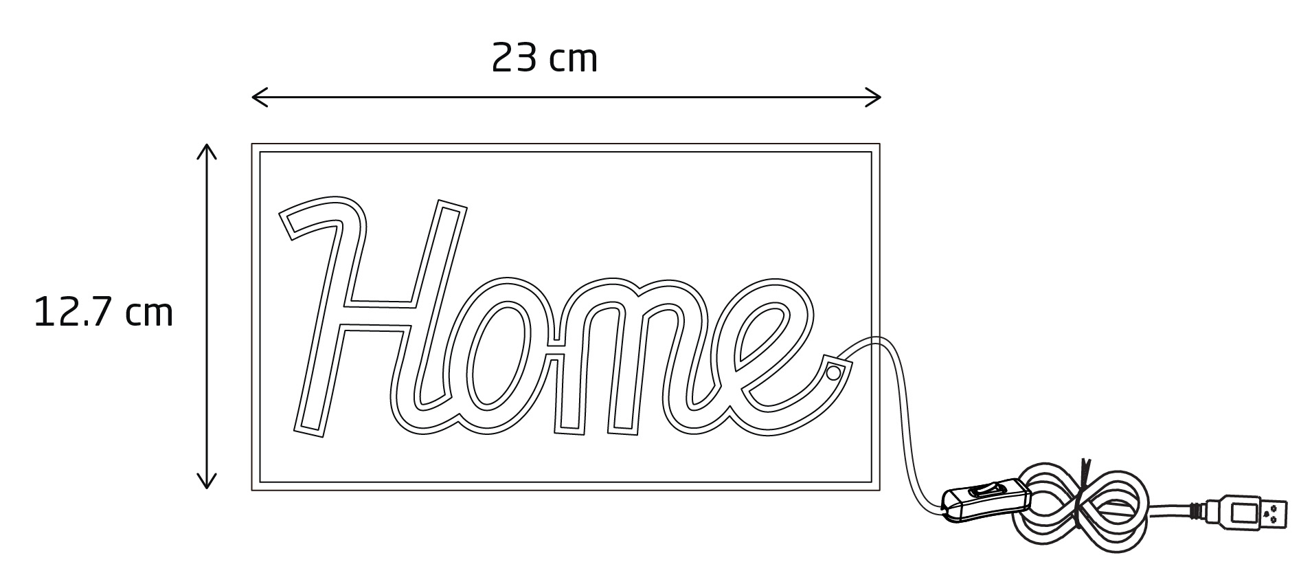 Rysunek konturowy neonu 'Home', 23x12,7 cm, z kablem USB.