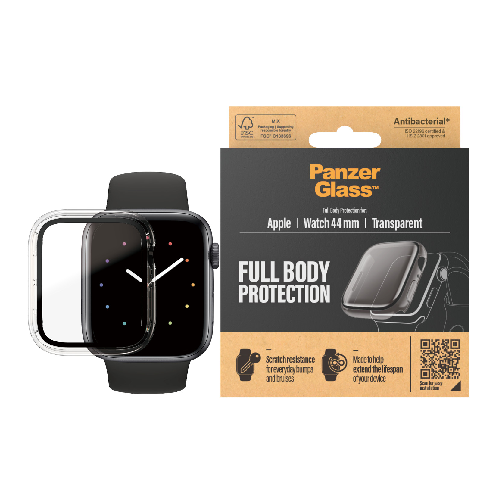 Etui Panzer Glass ochrona całego korpusu do Apple Watch 44mm.