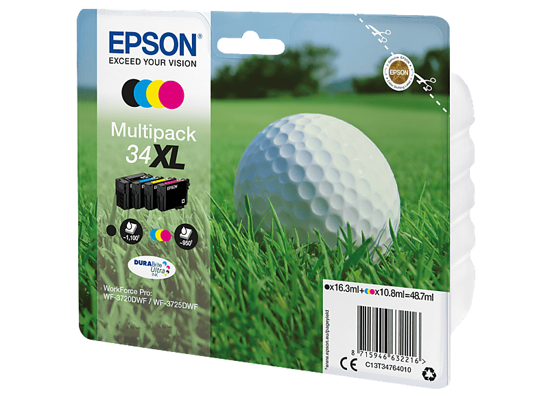 Zestaw tuszów EPSON T3476 Czarny 16.3 ml, Błękitny 10.8 ml, Purpurowy 10.8 ml, Żółty 10.8 ml C13T34764010