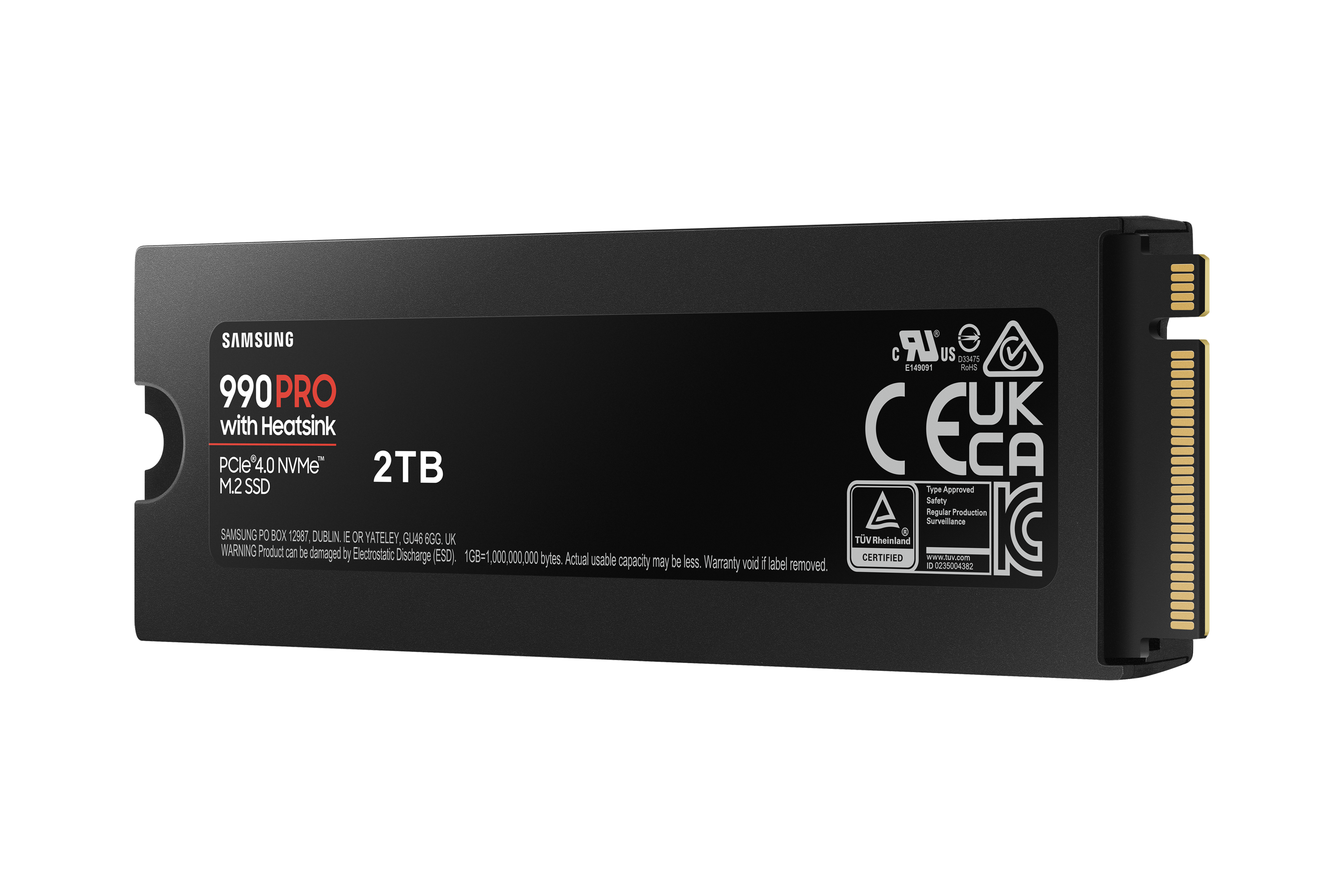Dysk SSD M.2 Samsung 990 Pro 2TB z radiatorem i złączami.