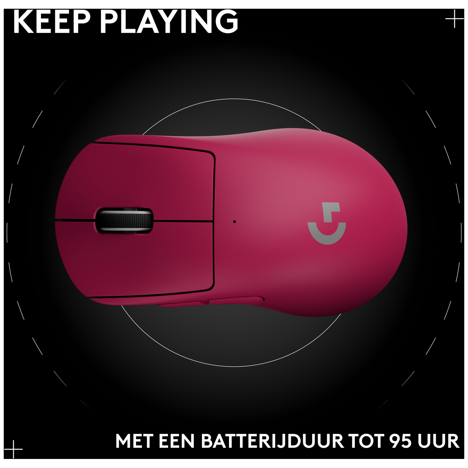 A pink mouse with a Logitech logo on a black background.
