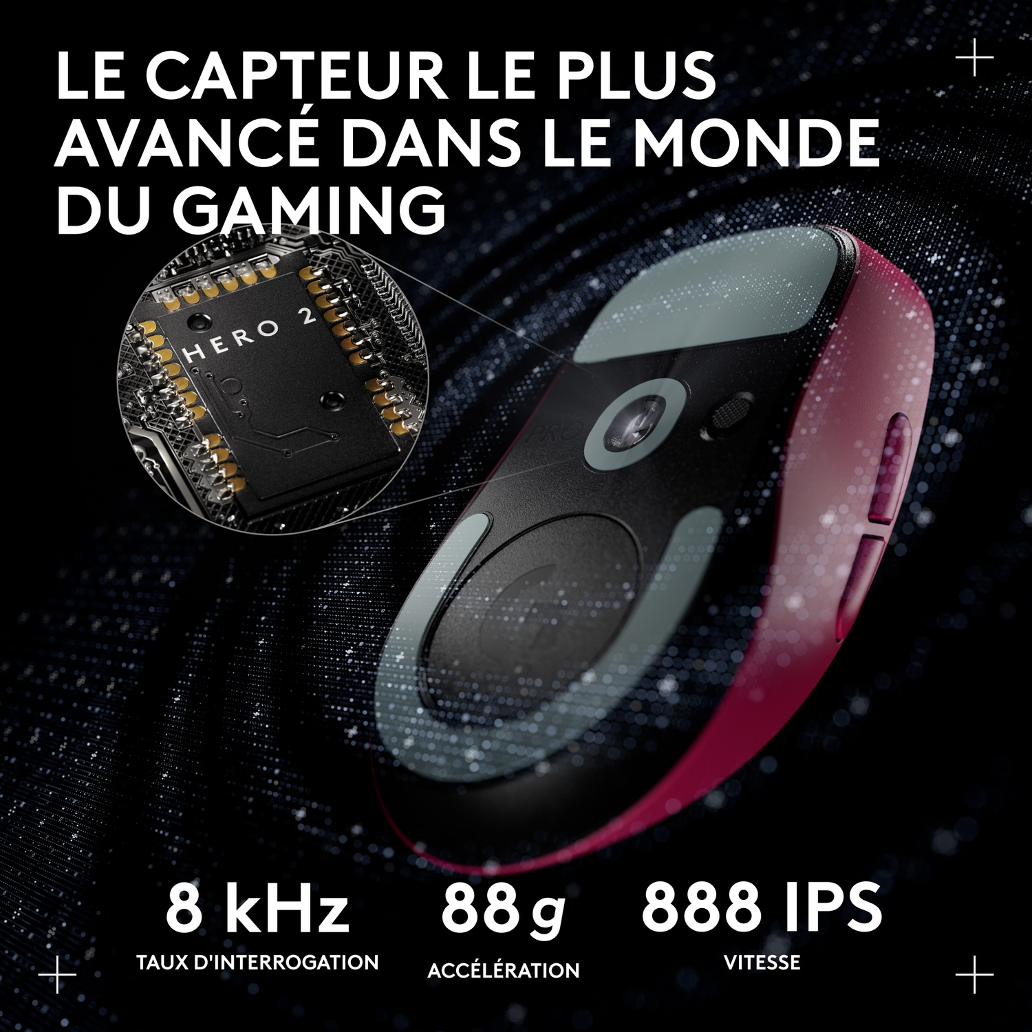 Souris gaming capteur "HERO 2", 8 kHz, 88g, 888 IPS.
