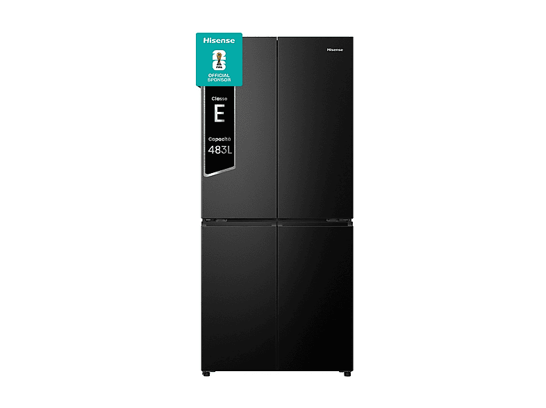Frigorifero americano HISENSE RQ5P470SAFE, Sistema Multi Flow: Sì; raffreddamento frigorifero: No Frost; congelatore: Frost, Capacità netta totale 483 l, Rumorosità: 37 dB(A), Dimensioni: L 79,4 cm A 178,5 P 69,8 cm, Black/Inox, Classe E
