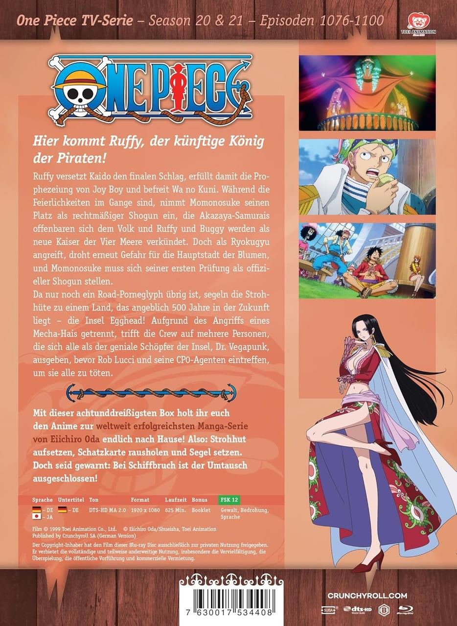 One Piece Blu-ray Hülle mit Charakteren und Text auf Deutsch.