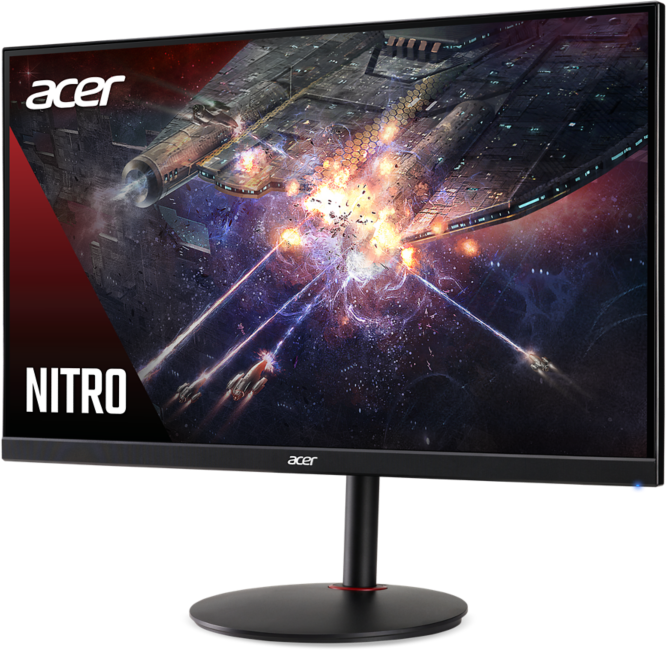 Egy Acer gamer monitor űrcsatát jelenít meg, egy nagy hajó robban fel.