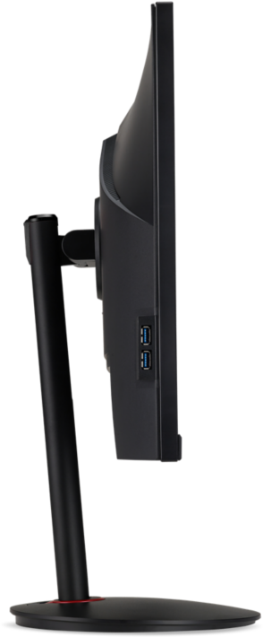 Fekete monitor profilból, két USB porttal az oldalán.