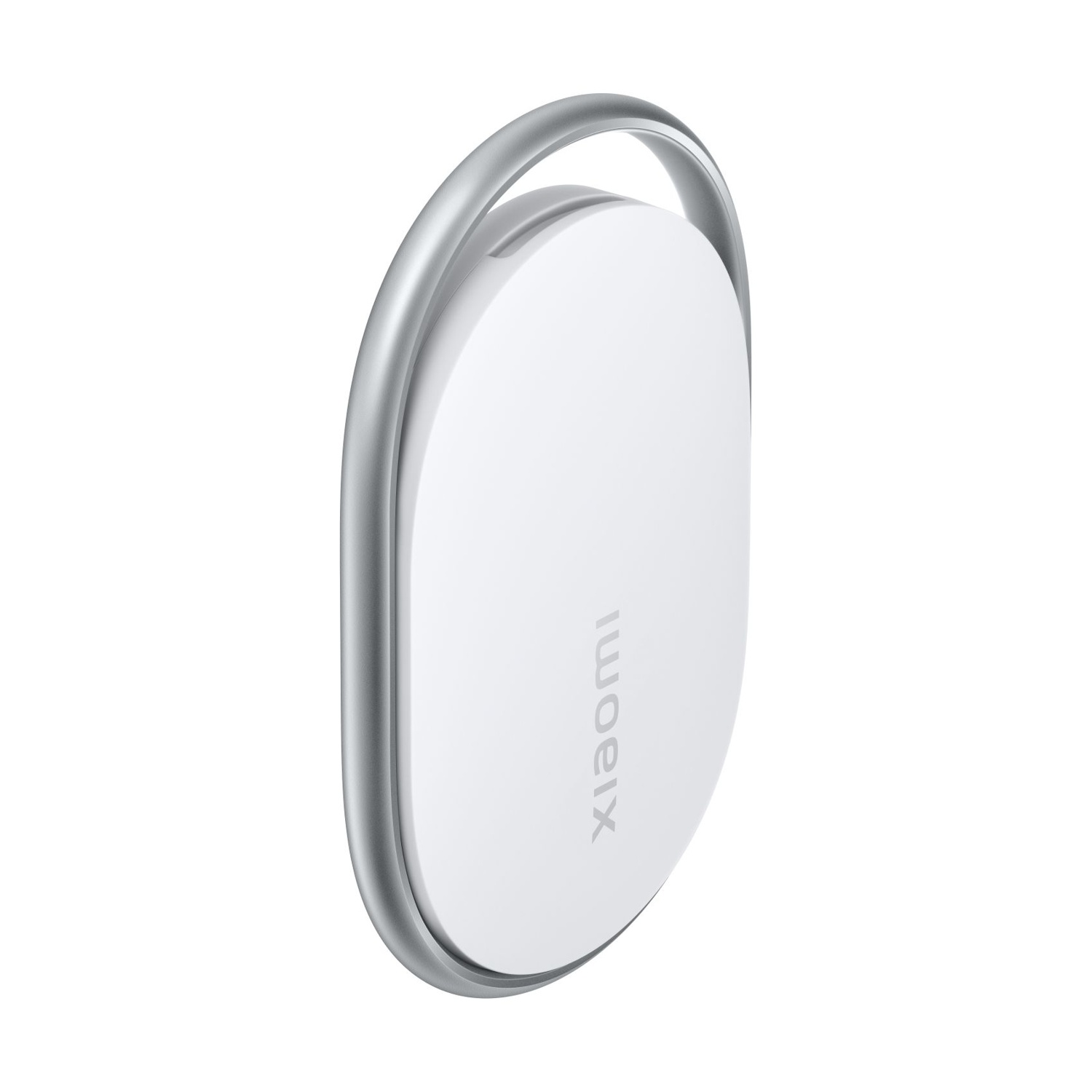 Un dispositivo bianco ovale con manico argentato. Il logo Xiaomi è stampato sopra.