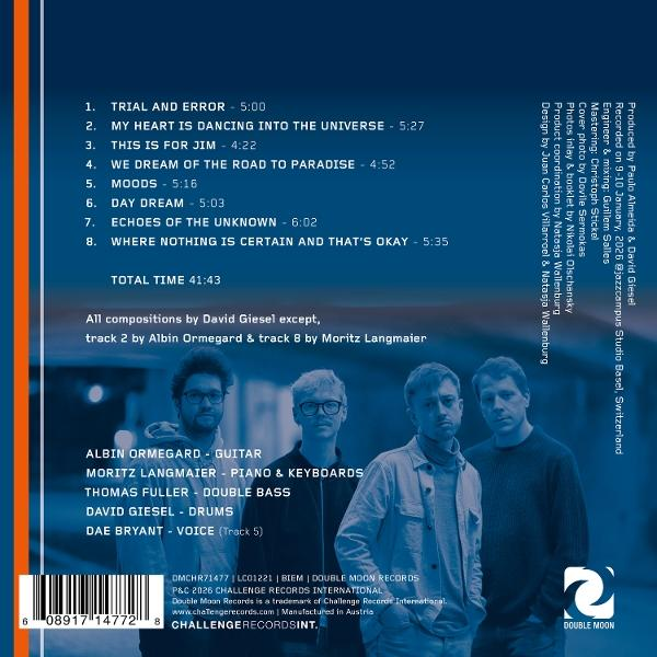 Album-Cover mit Bandfoto, Titelliste und Produktionsdetails.