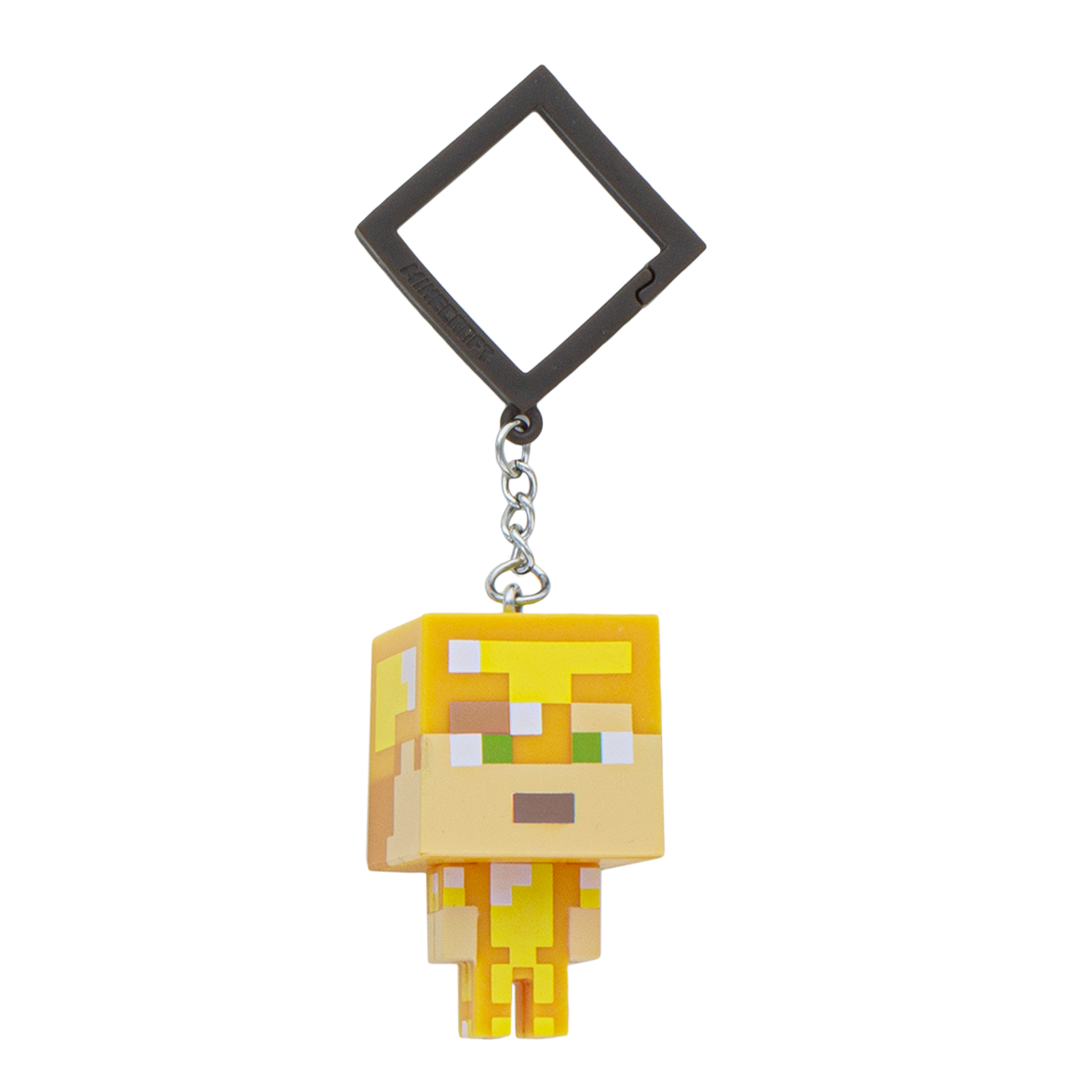 Minecraft-Schlüsselanhänger mit Pixel-Figur in Gelb- und Orangetönen.